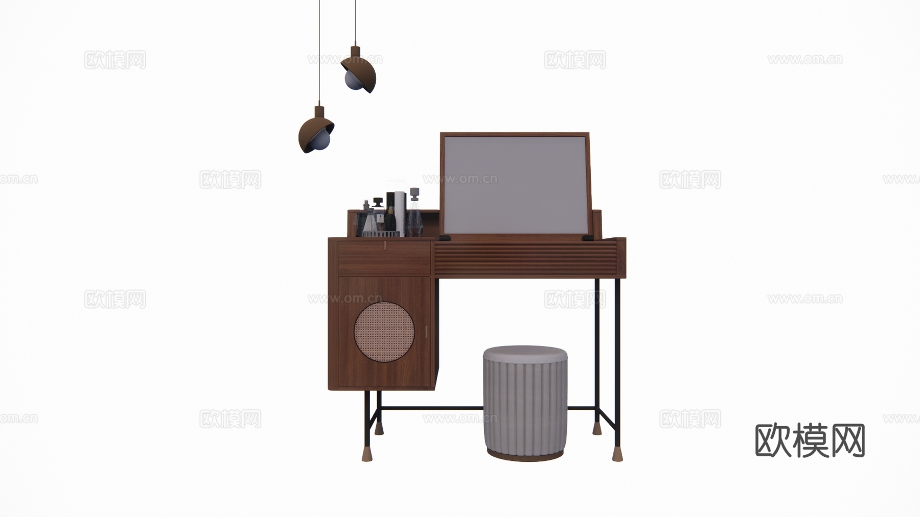 卧室 晾衣架 吹风机 衣服 化妆 桌子 镜子 梳妆镜 衣柜su模型
