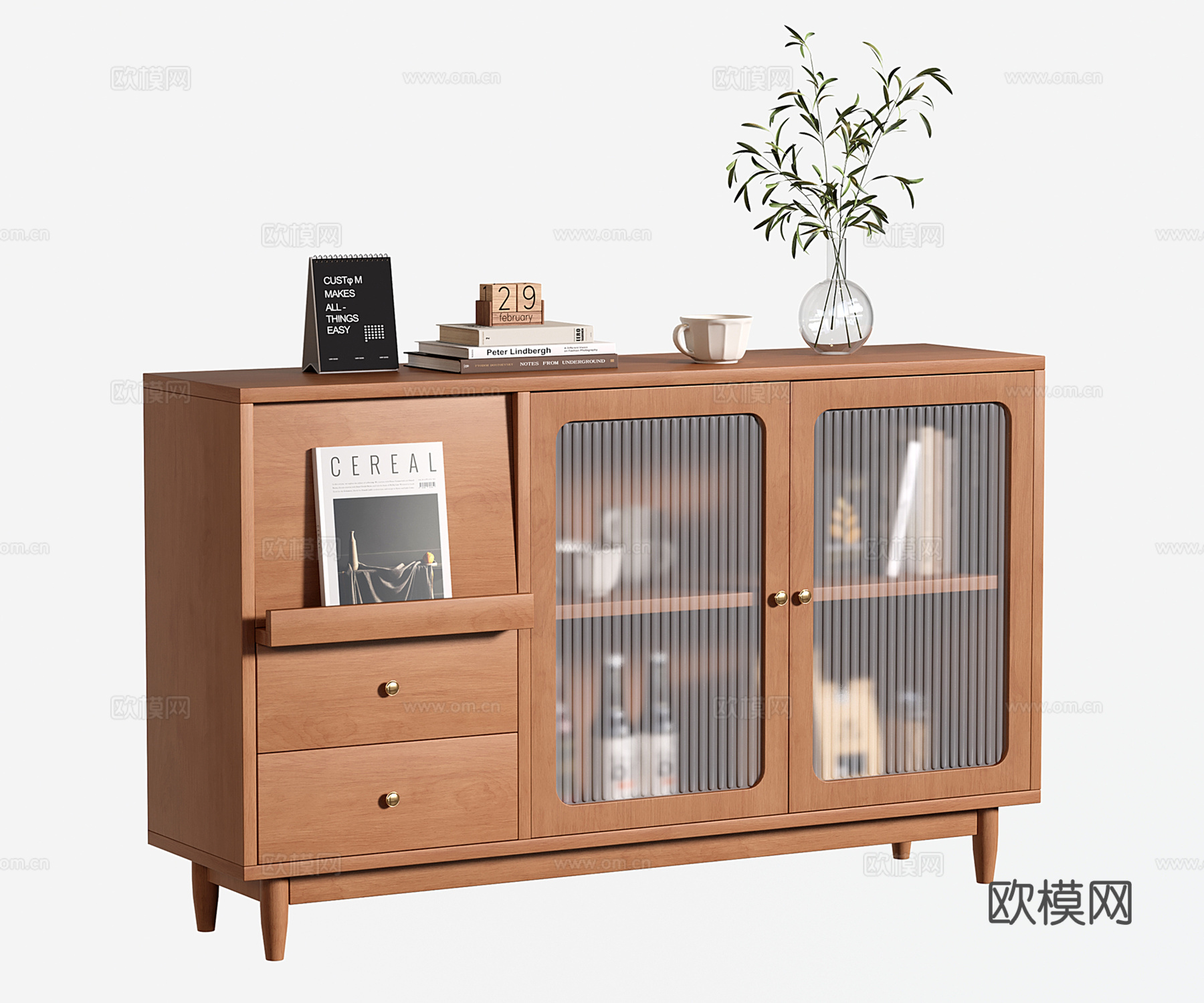 中古风餐边柜 收纳柜 储物柜 边柜 茶水柜su模型