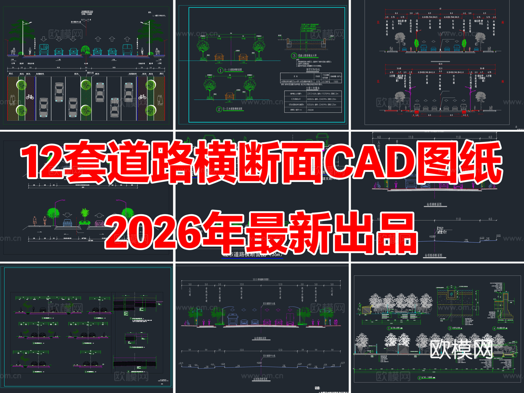 12套道路横断面横截面剖面图断面图城市标准绿化CAD图纸cad施工图