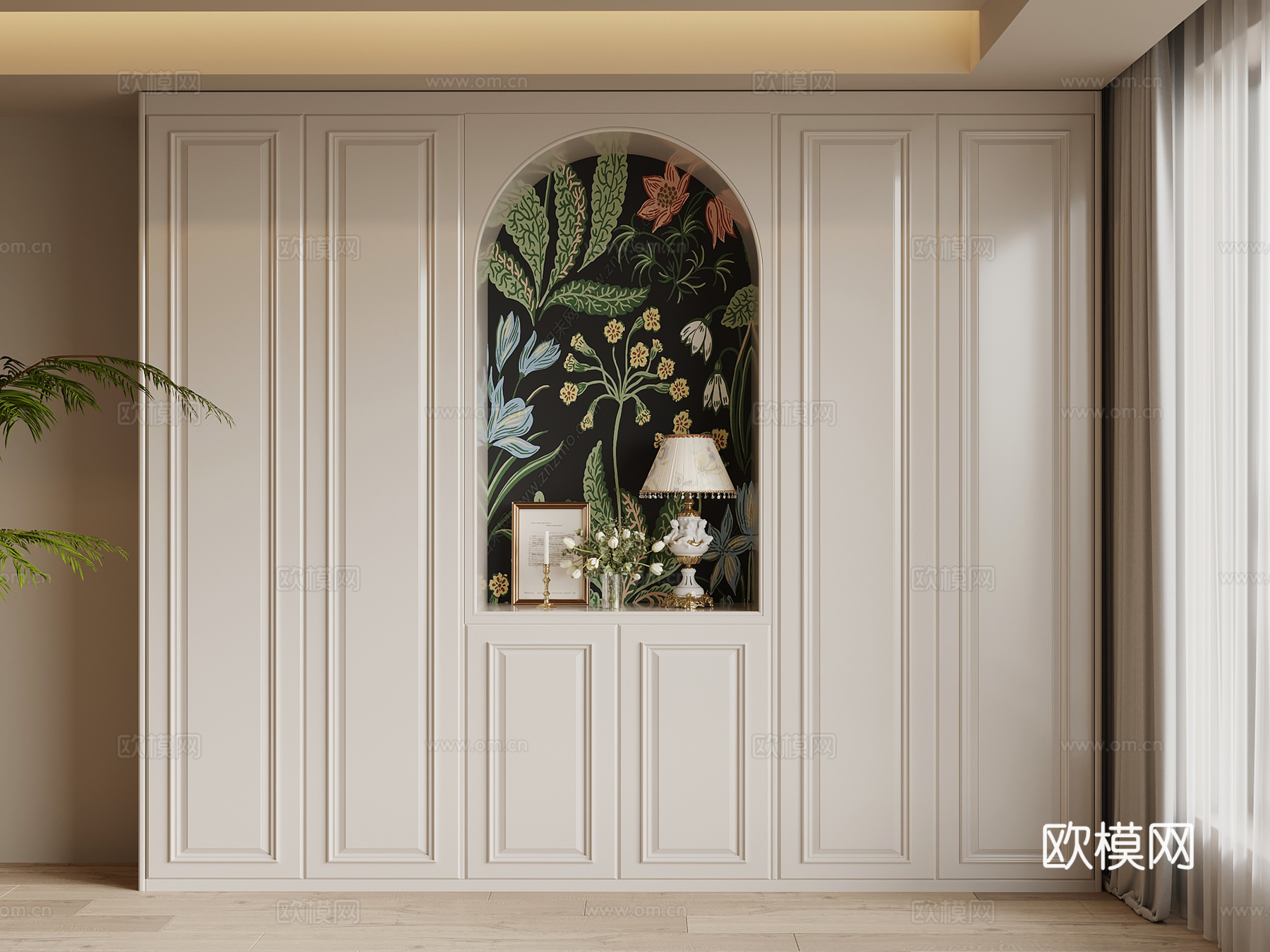 法式奶油风书柜su模型