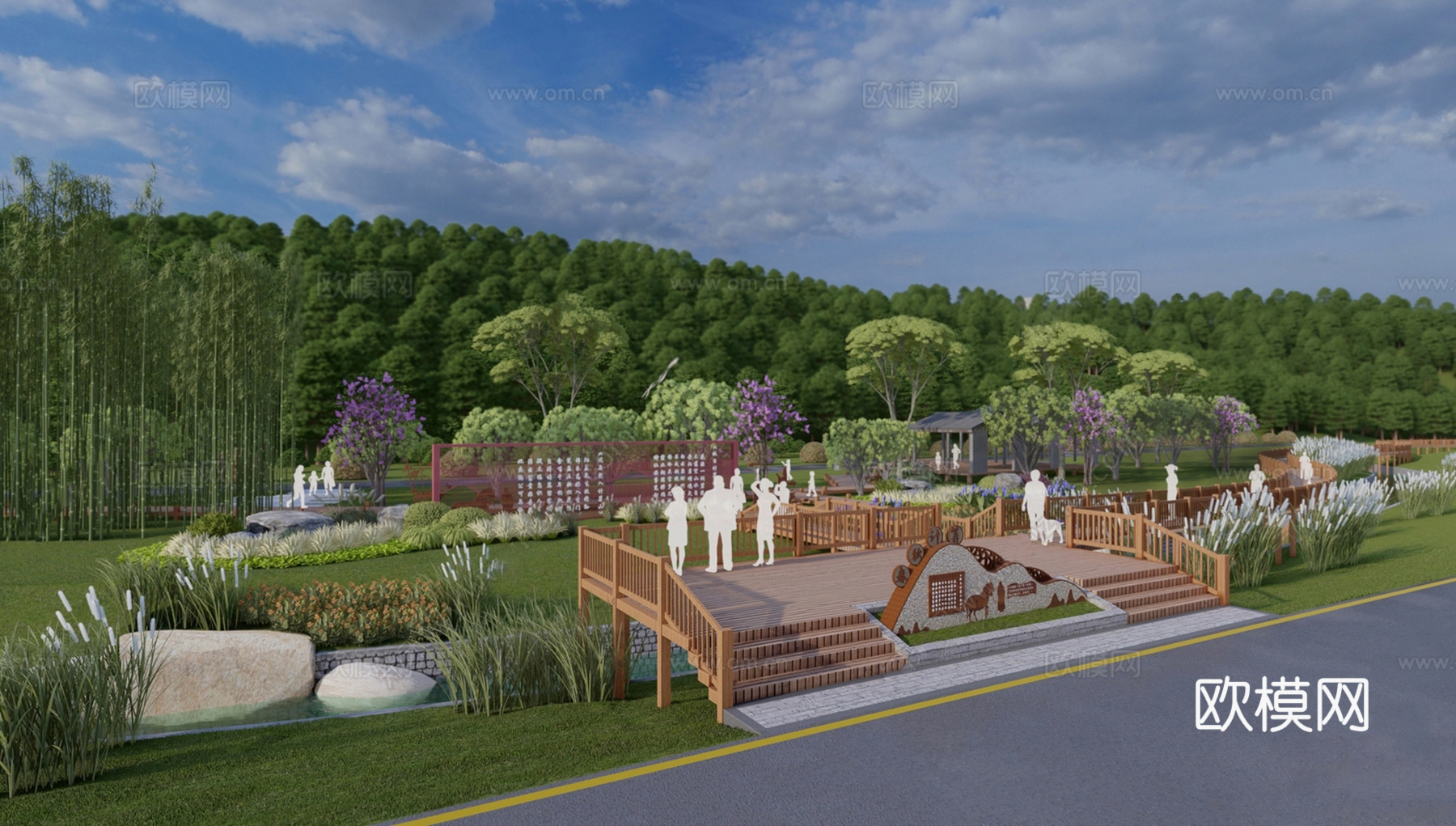 现代景观栈道 公园景观su模型su模型