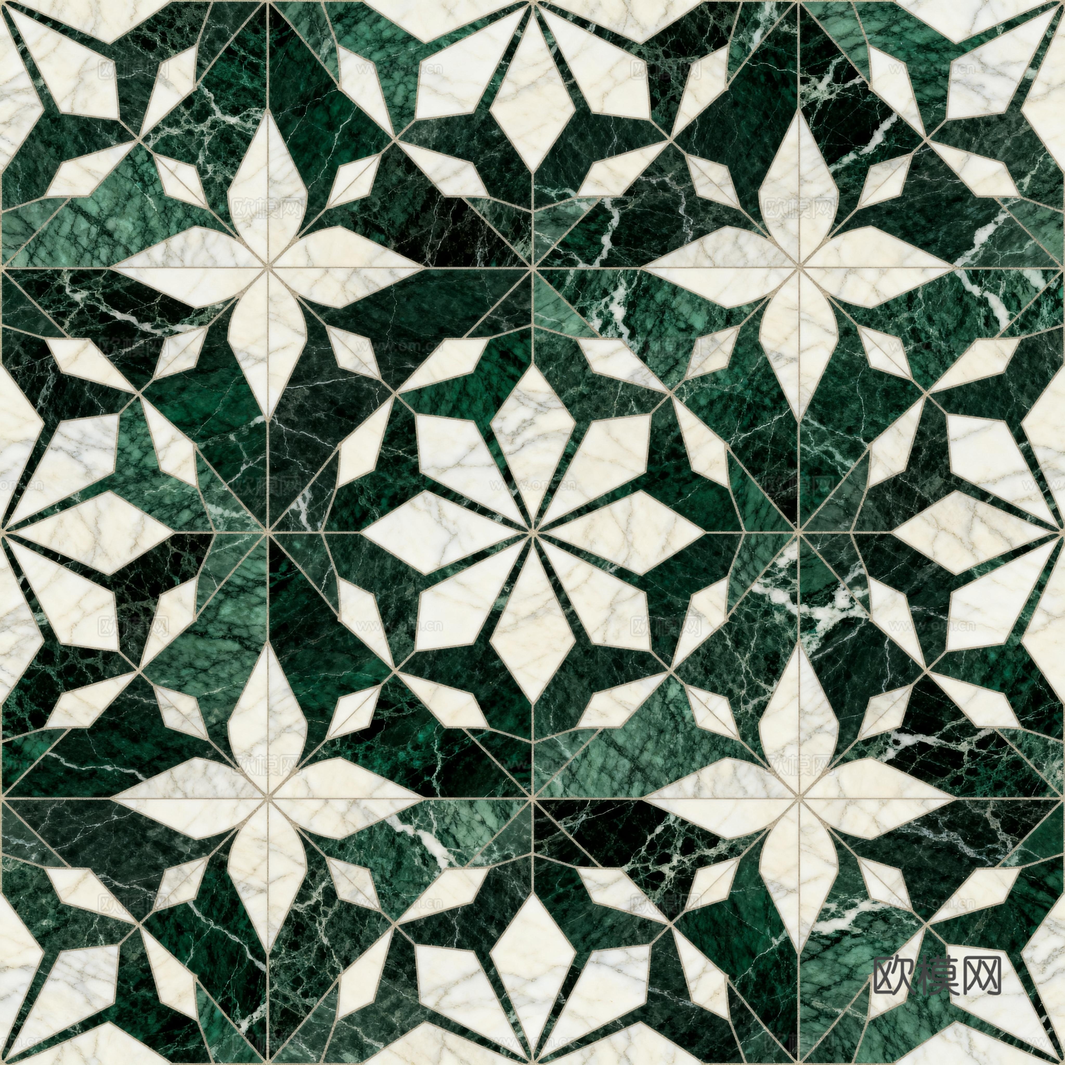 绿白色石材拼花 花卉图案水切刀拼花石材 绿色拼花石材马赛克