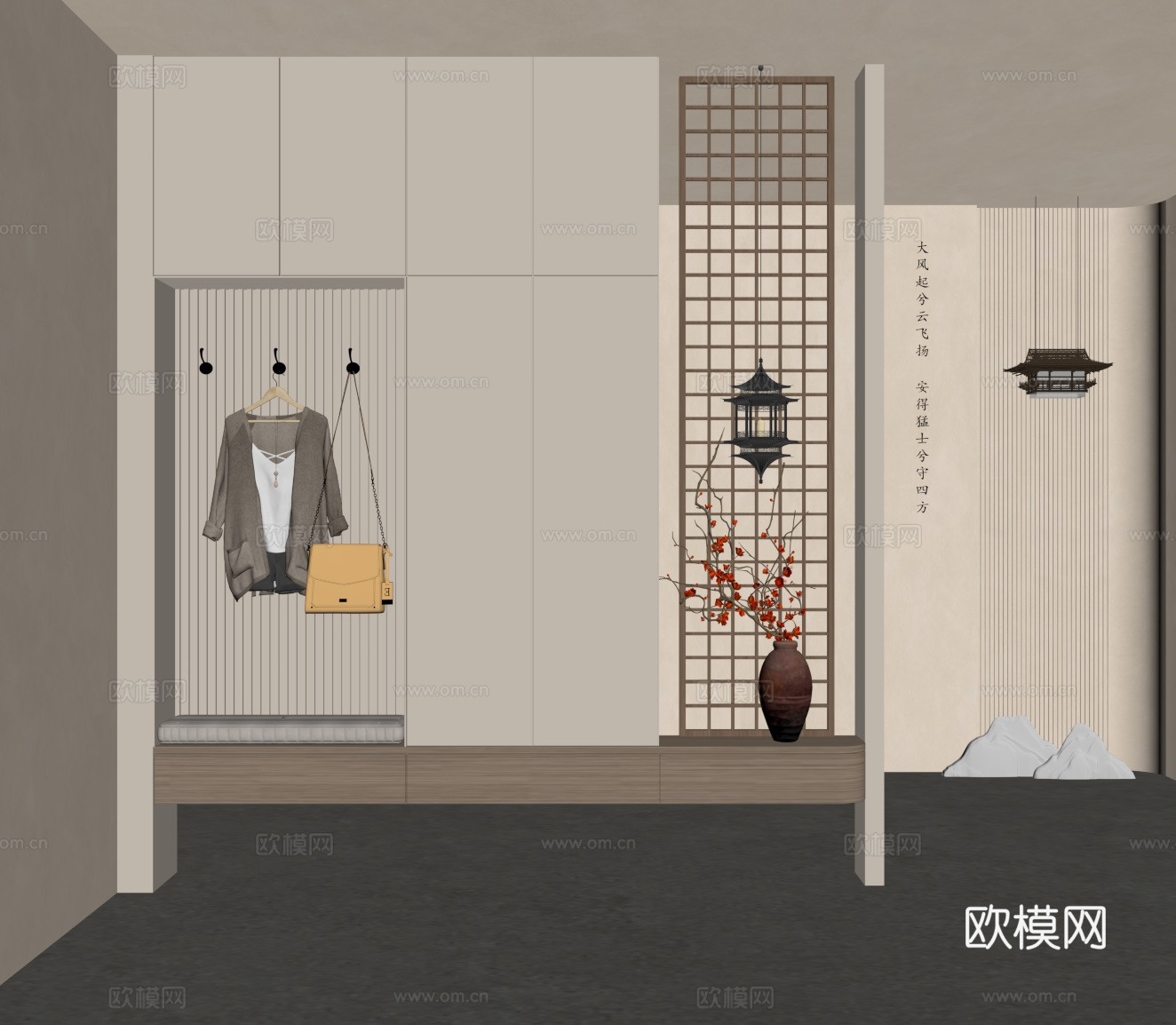 中古风鞋柜 入户鞋柜su模型