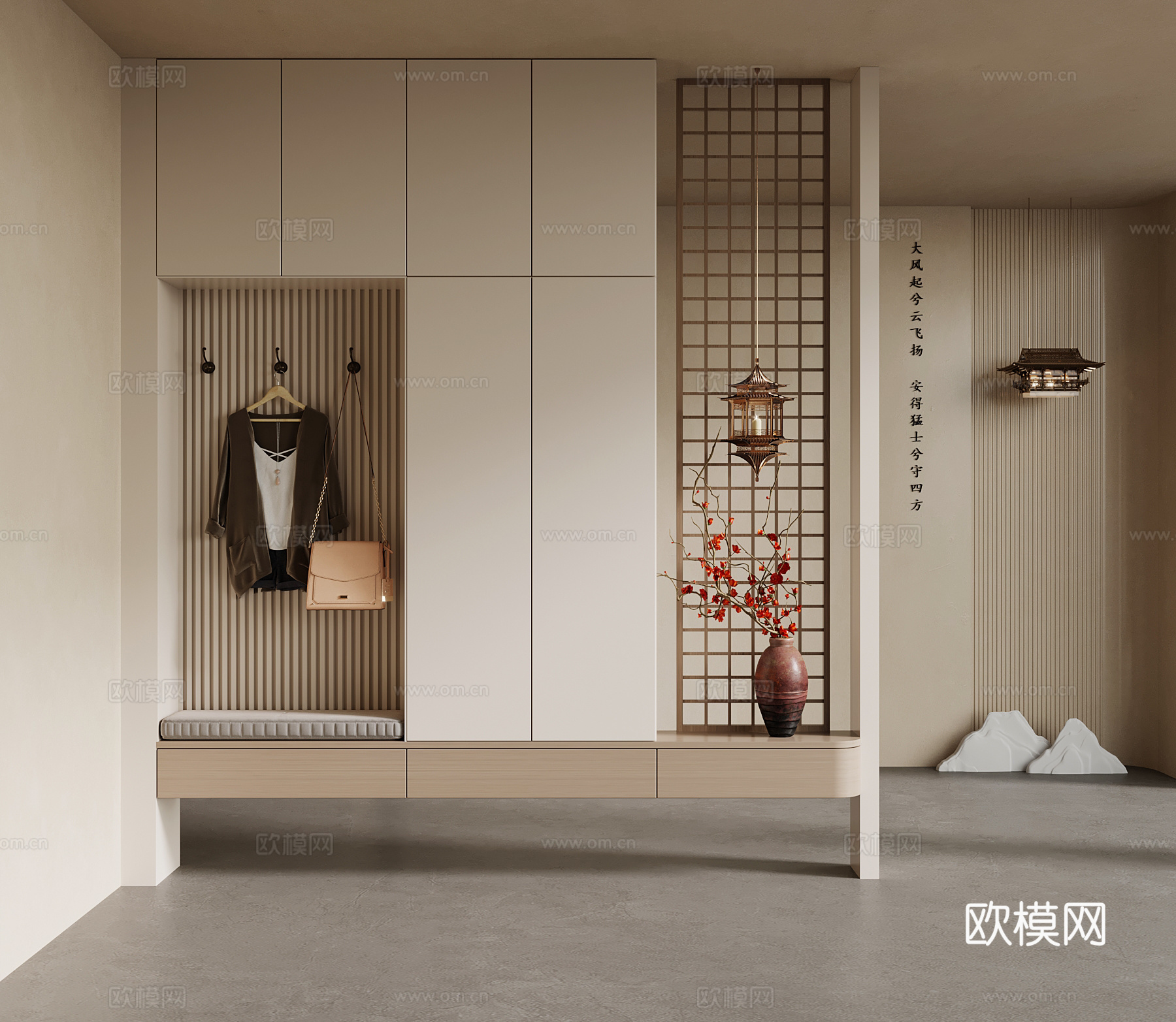 中古风鞋柜 入户鞋柜su模型