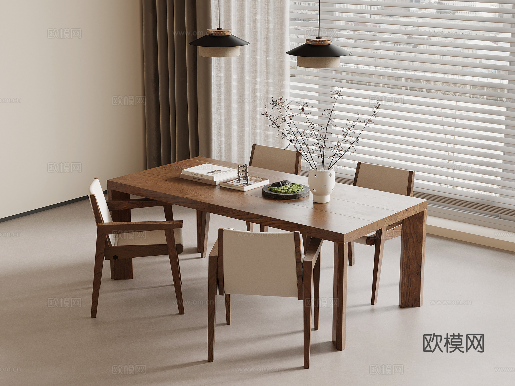 中古风餐桌椅su模型