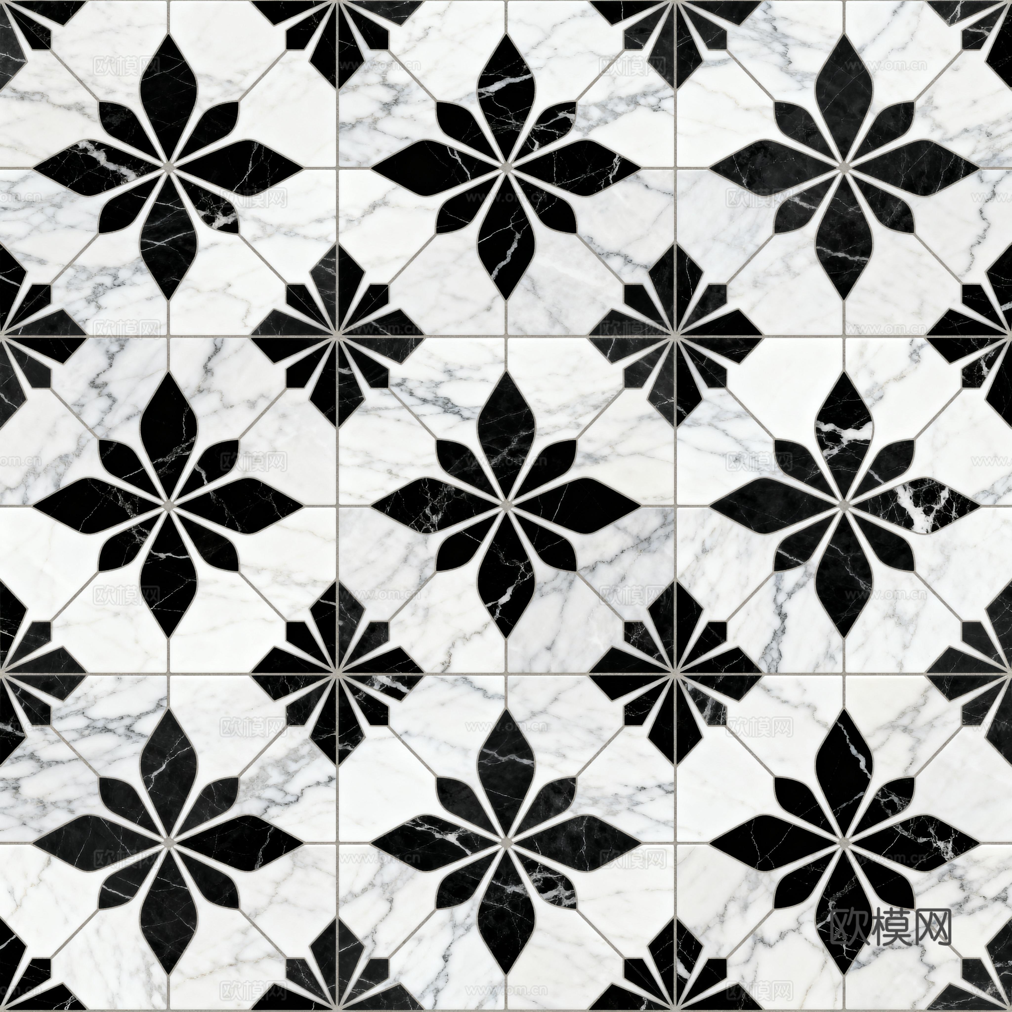 花砖 黑白石材拼花 花卉几何图案水刀石材拼花地砖 石材马赛克
