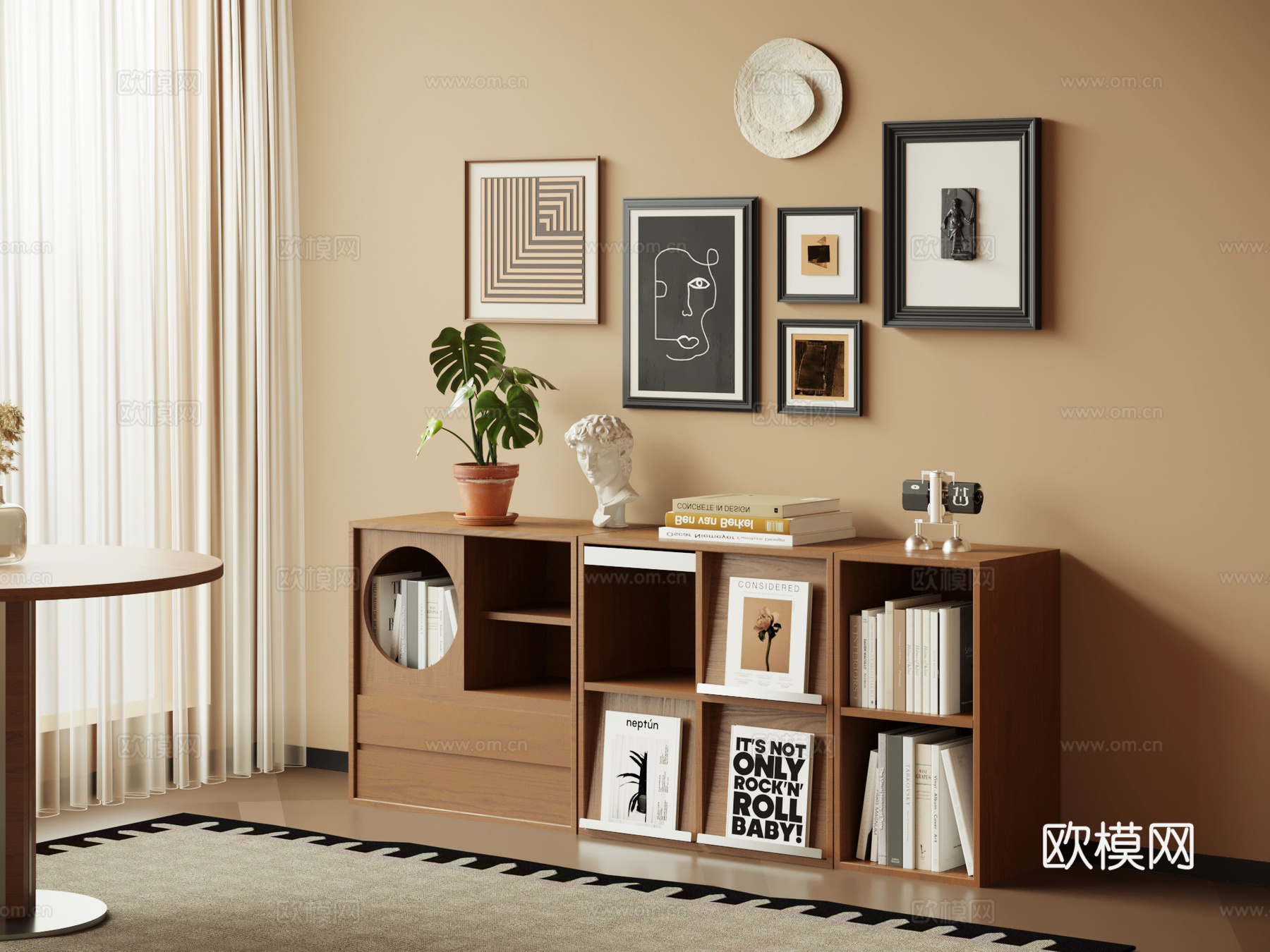 中古风边柜 地柜 书柜 装饰画su模型