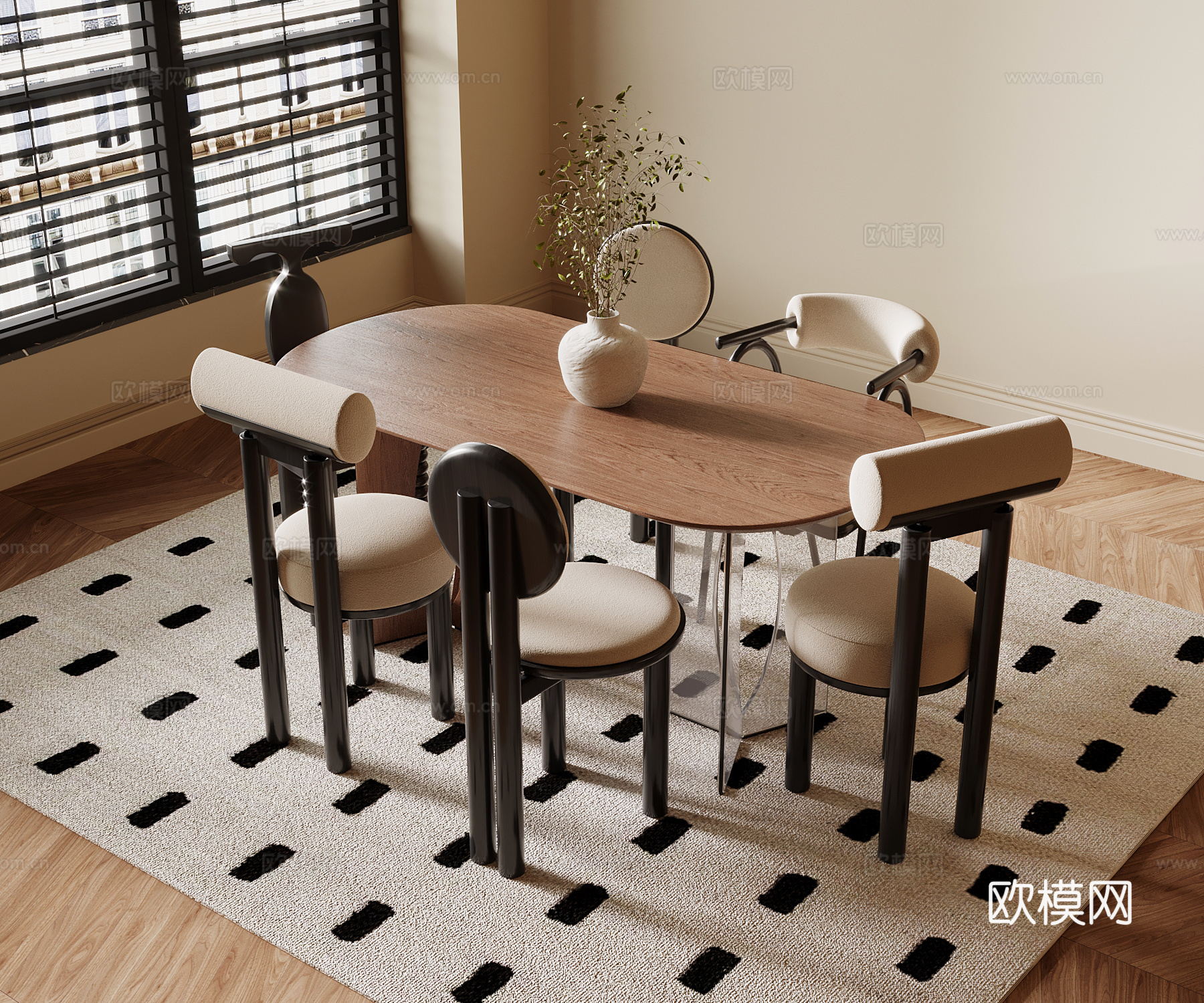 法式中古风餐桌椅su模型