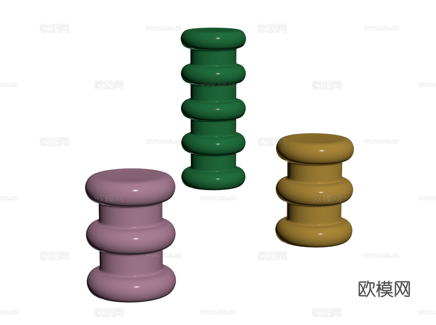 现代包豪斯边几 圆形小凳子 糖葫芦凳 小矮凳su模型