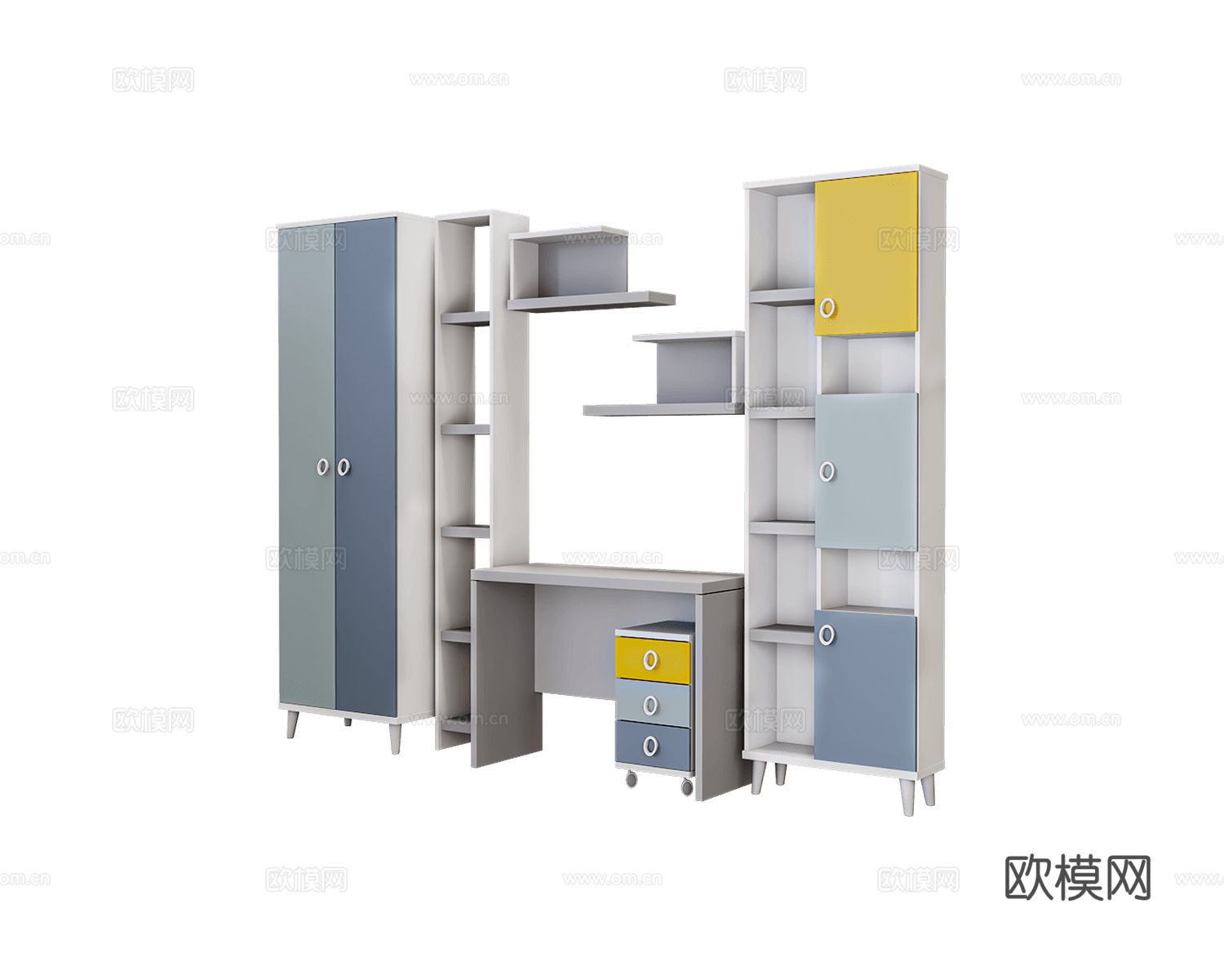 Mirlachev 儿童床 书桌 婴儿床 儿童书柜3d模型下载（渲染图2）