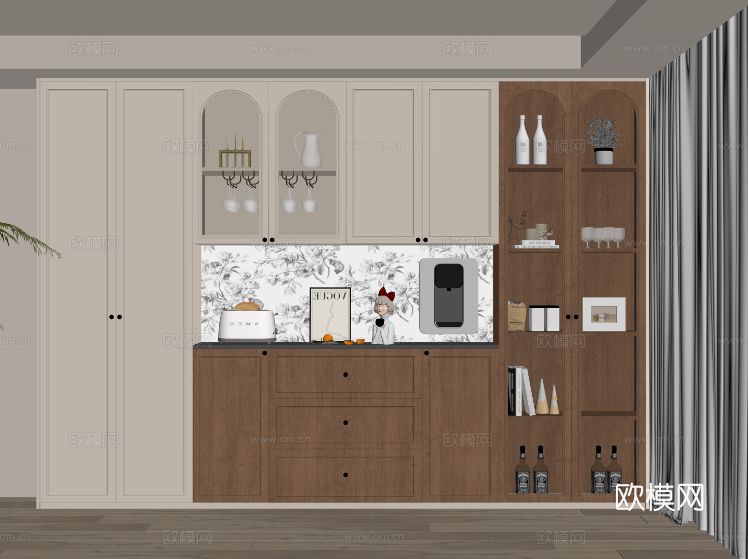 法式中古风酒柜 餐边柜su模型