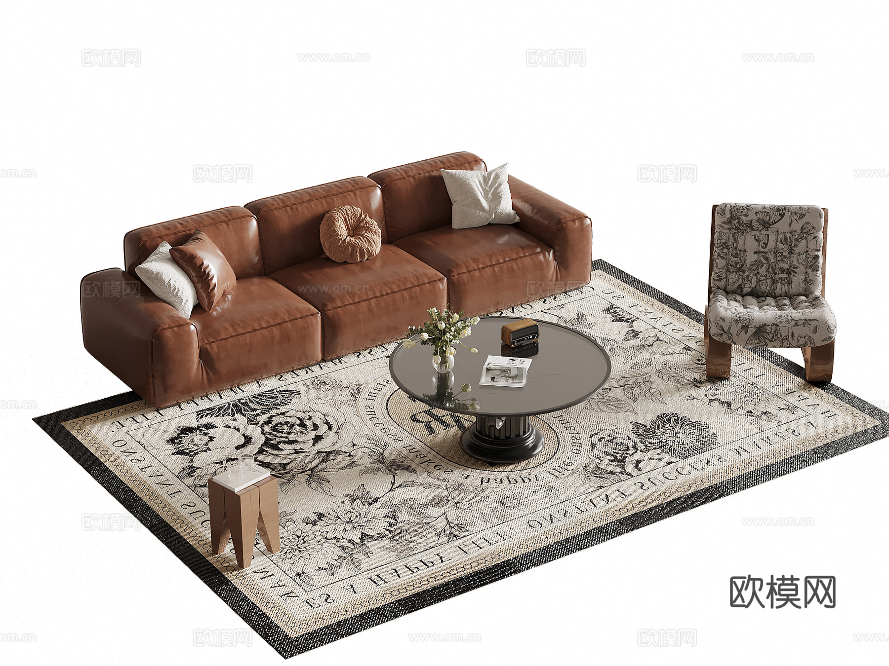 法式复古风沙发茶几组合su模型
