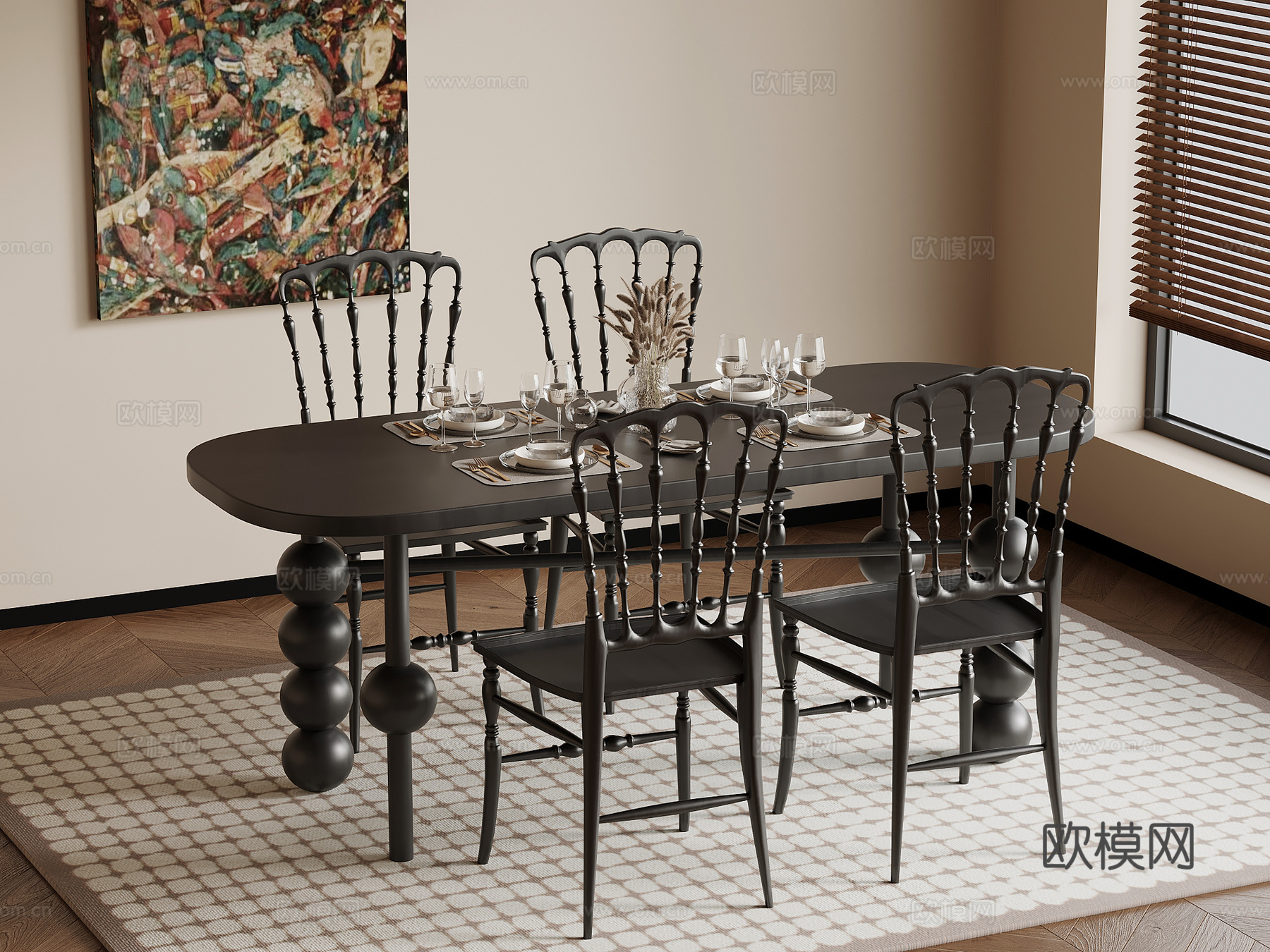 法式复古风餐桌椅su模型