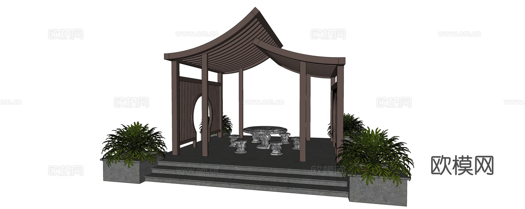 凉亭su模型