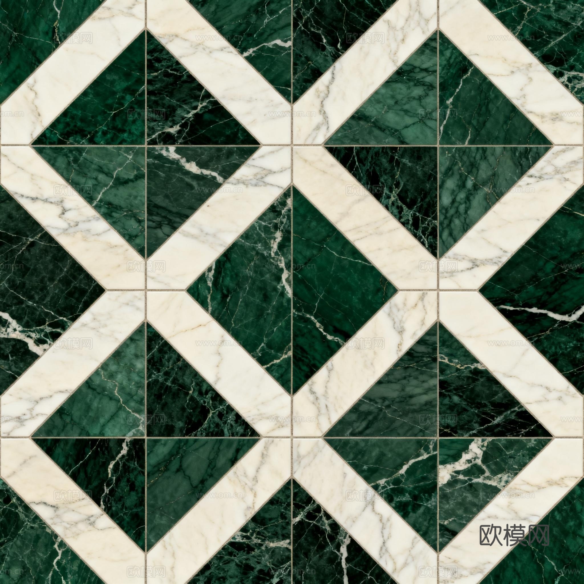 绿白色石材拼花 格子几何图案水切刀拼花石材 绿色石材马赛克