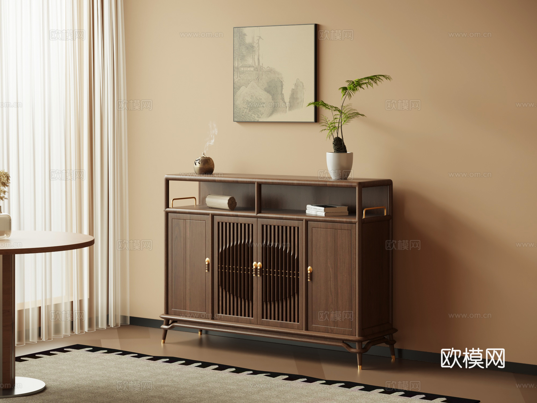 新中式餐边柜 玄关柜su模型