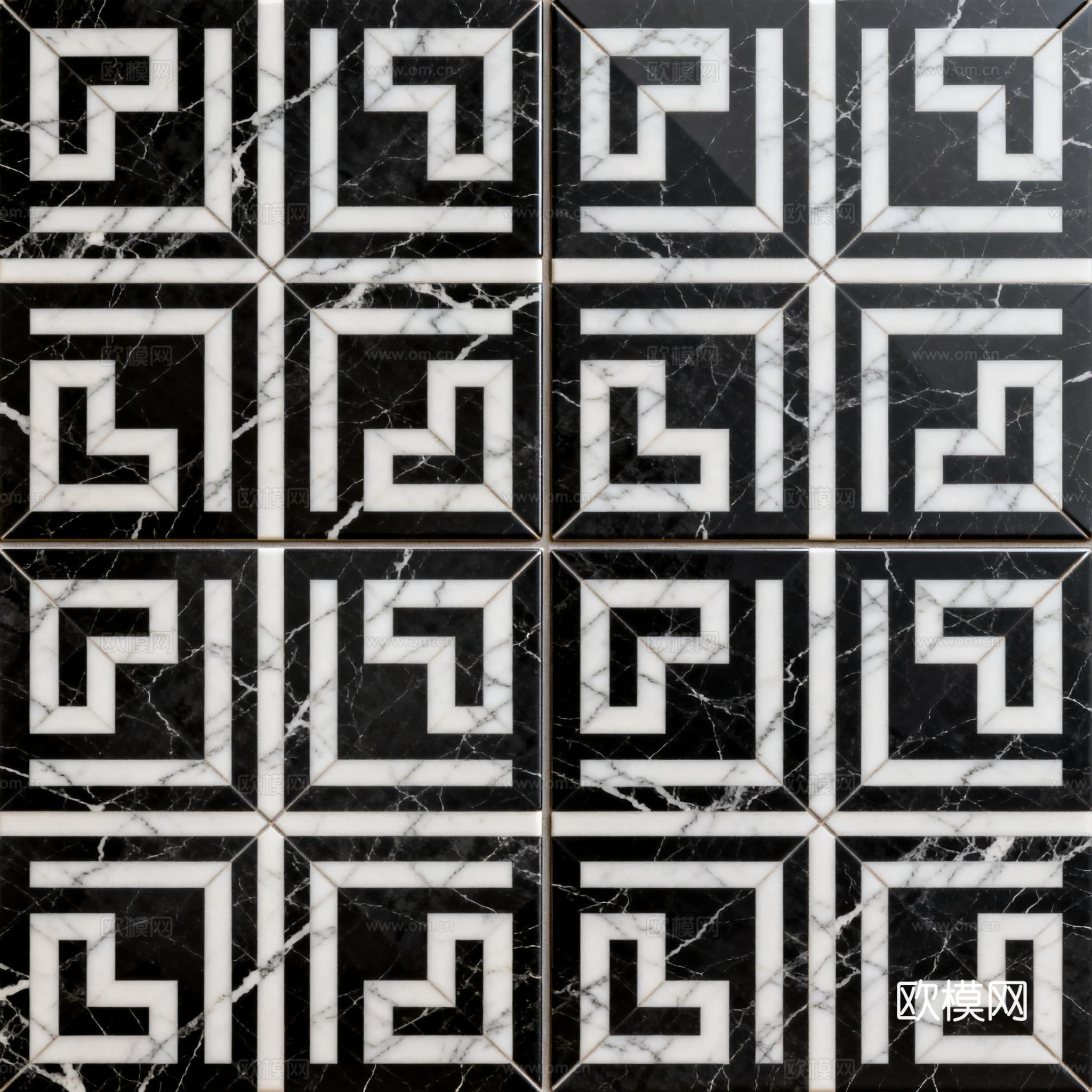 花砖 黑白石材拼花 花卉几何图案水刀石材拼花地砖 石材马赛克