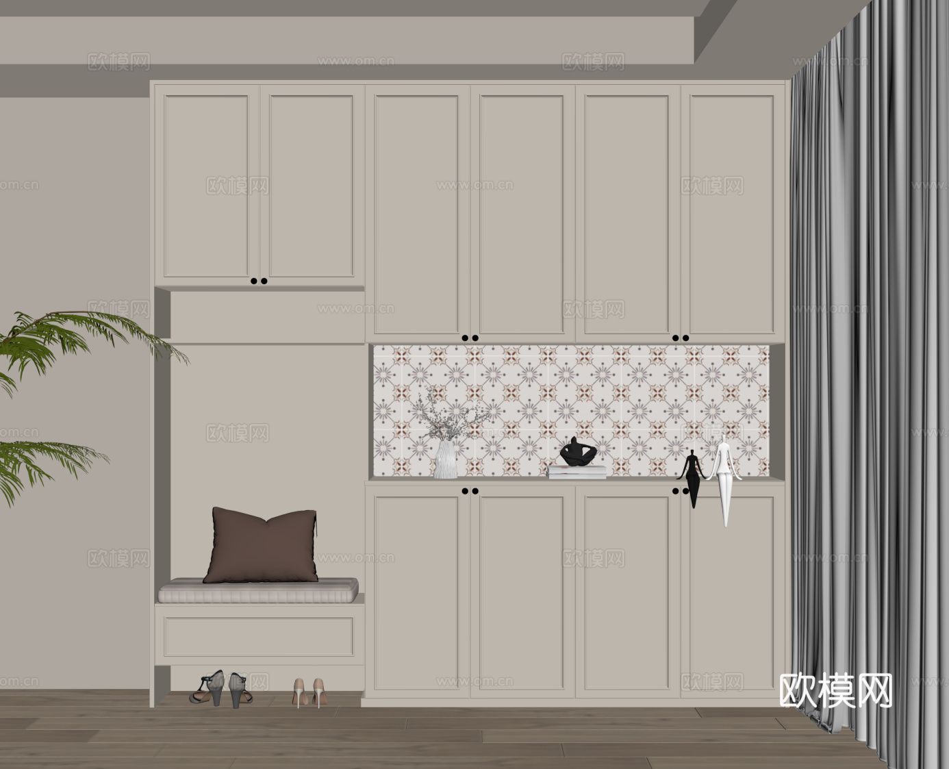 法式奶油风鞋柜 入户鞋柜su模型