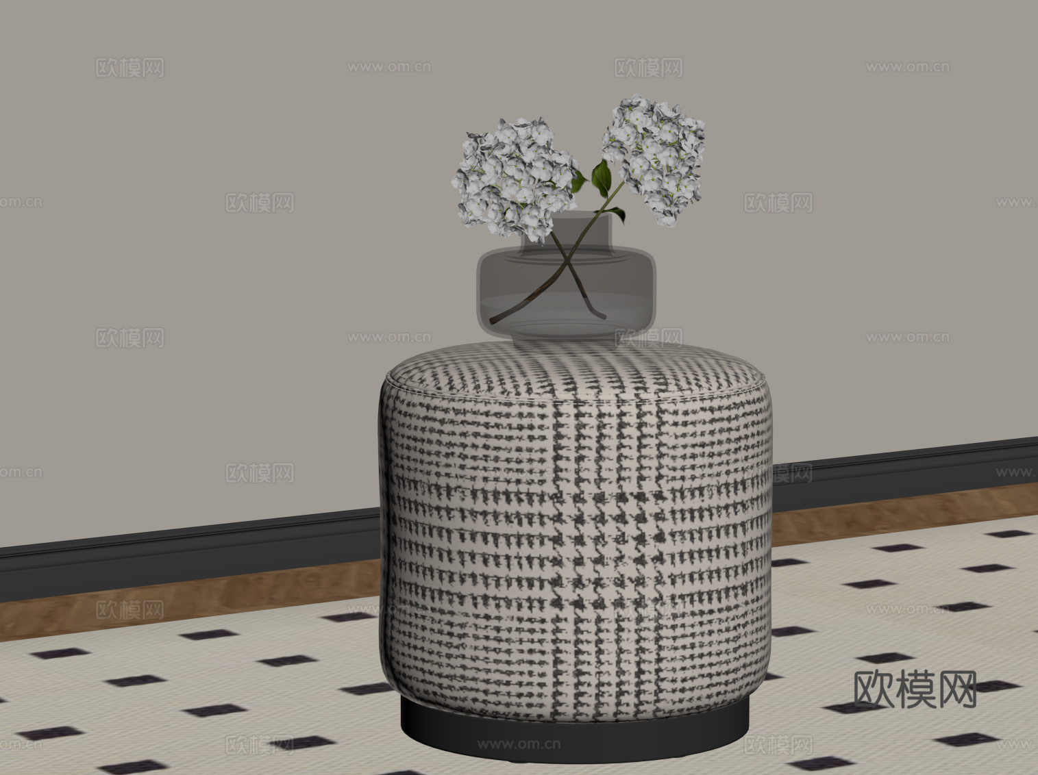 现代沙发凳 布艺换鞋凳su模型