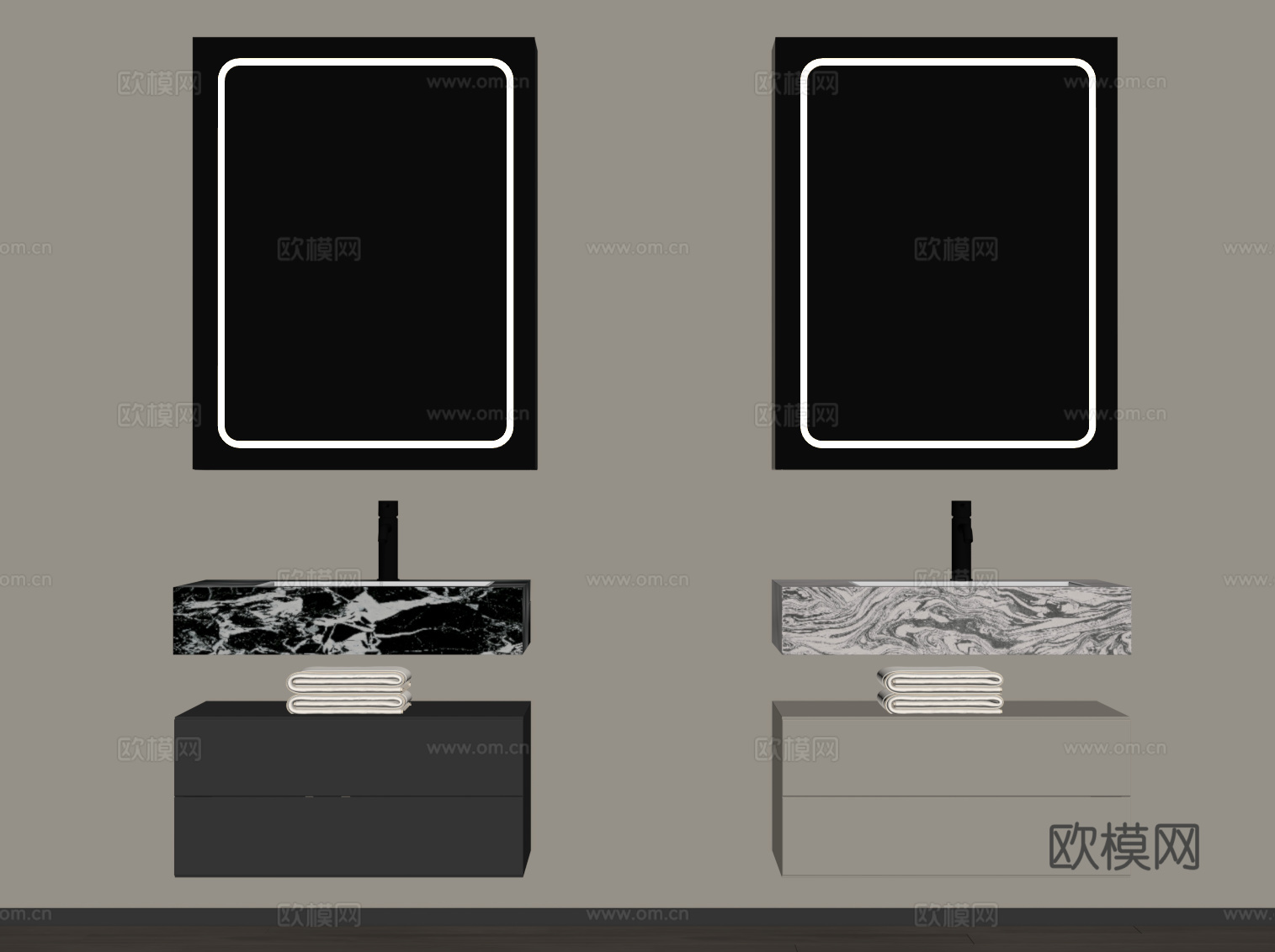 现代浴室柜 极简浴室柜su模型
