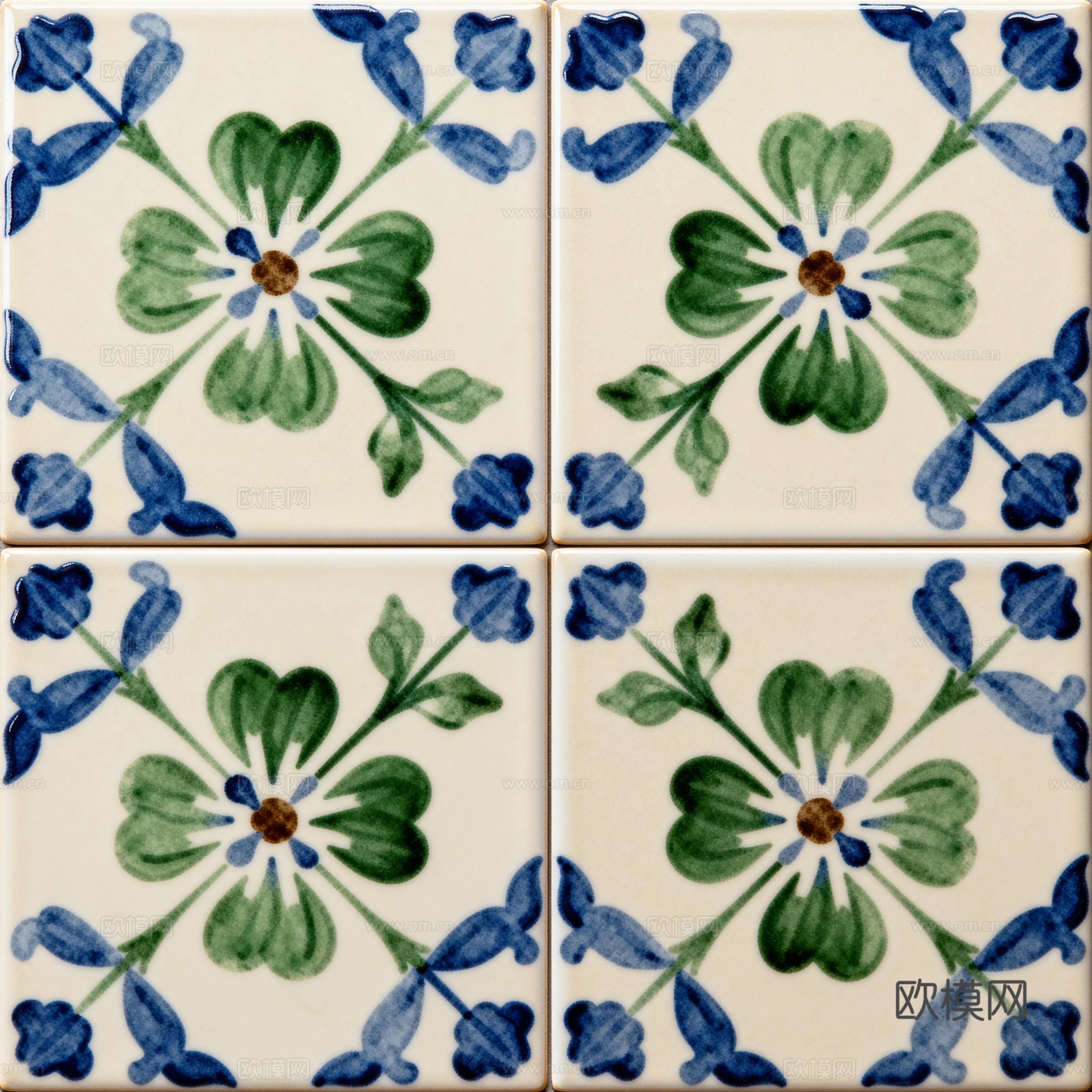 蓝绿色花砖 绿色手绘艺术花砖 工艺砖 花纹图案花砖