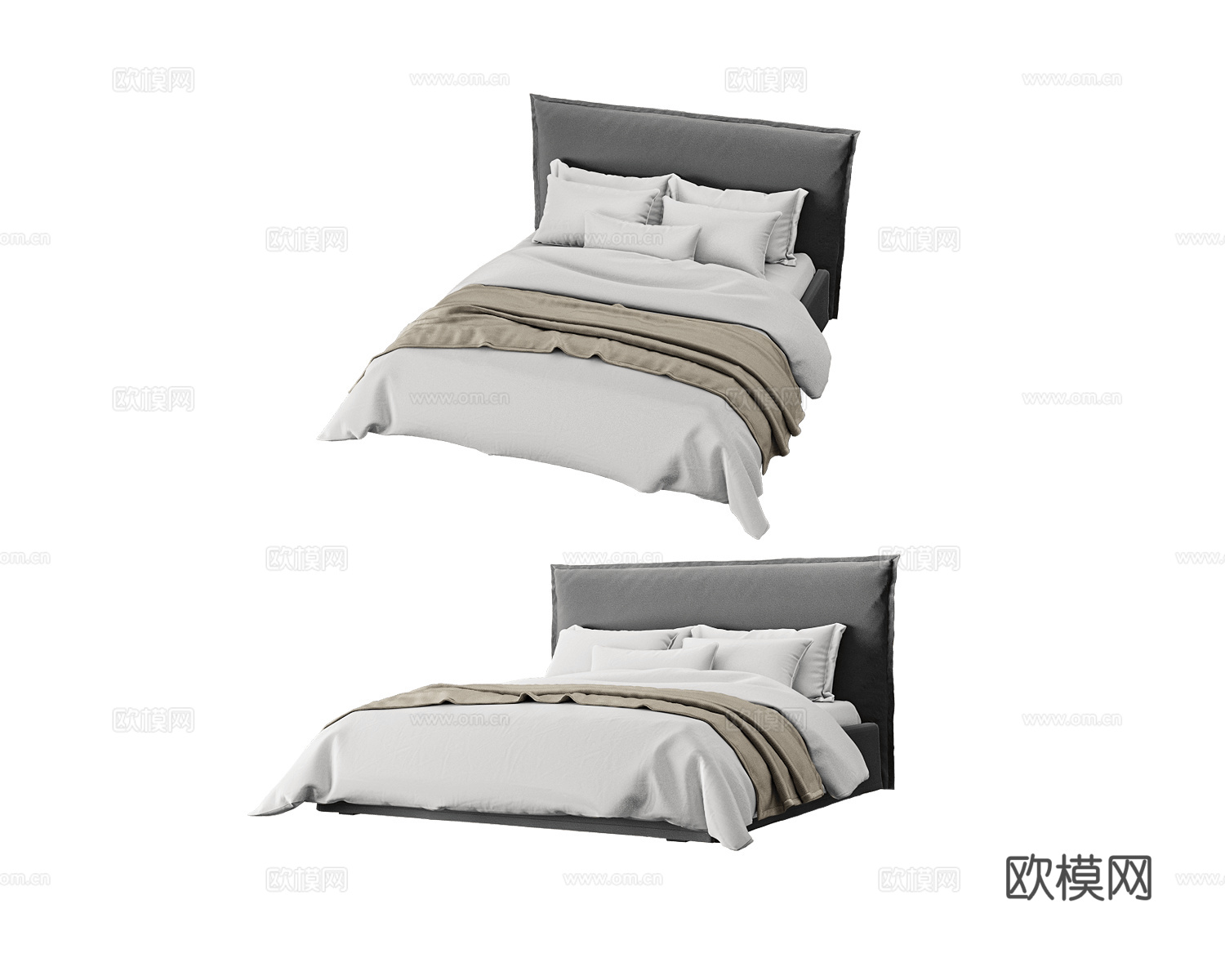 Full House 美式双人床3d模型下载