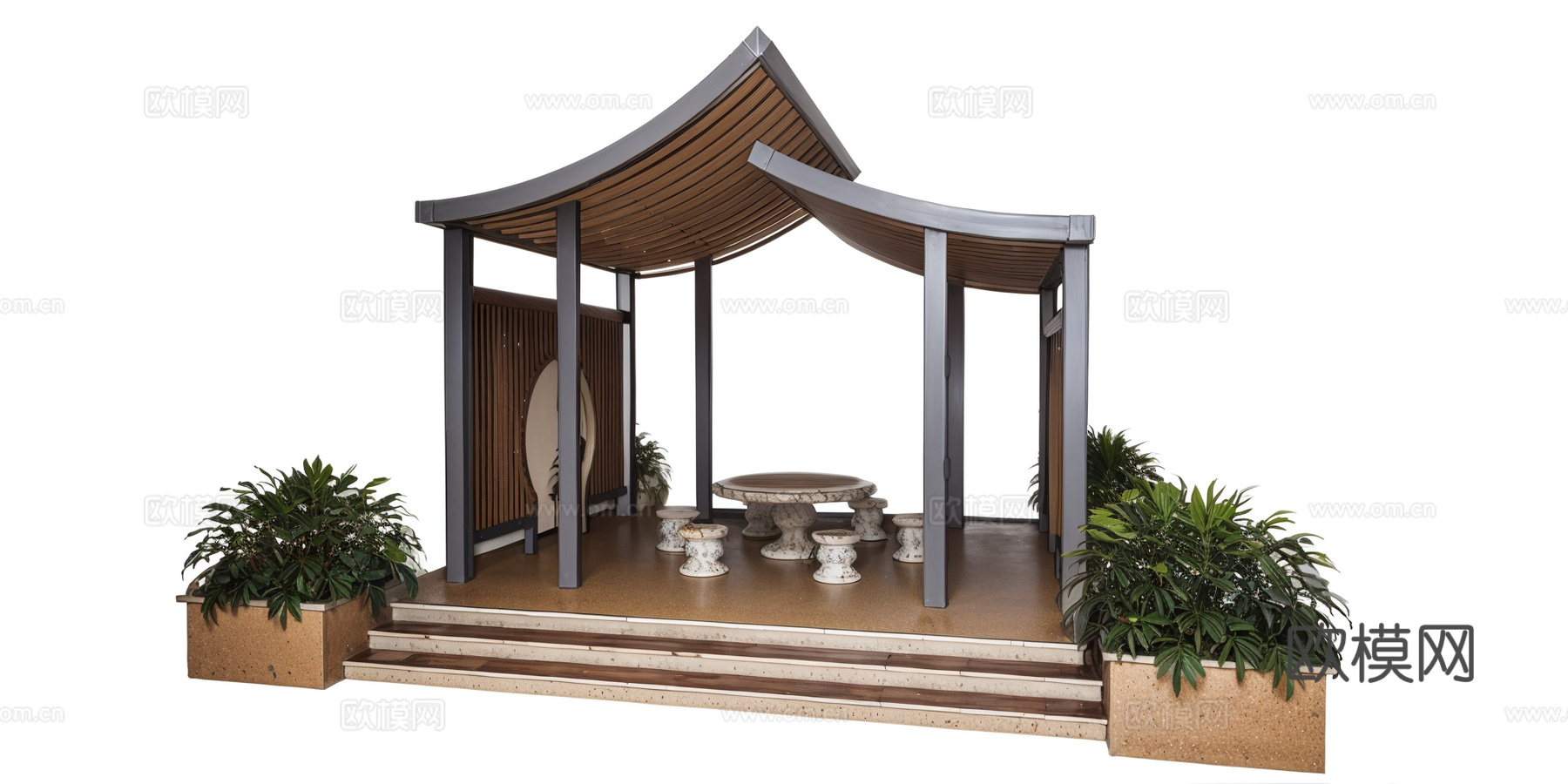 凉亭su模型