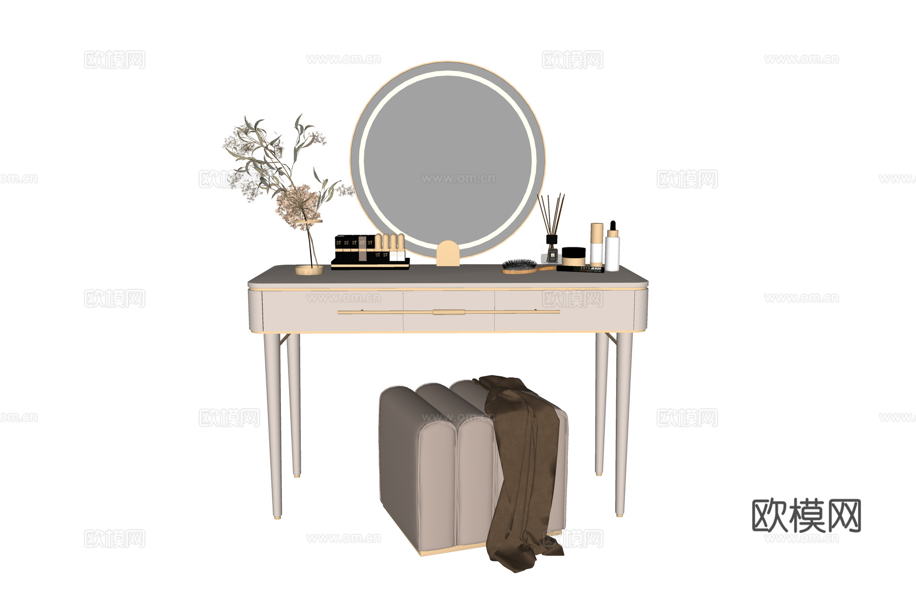 卧室 晾衣架 吹风机 衣服 化妆 桌子 镜子 梳妆镜 衣柜su模型