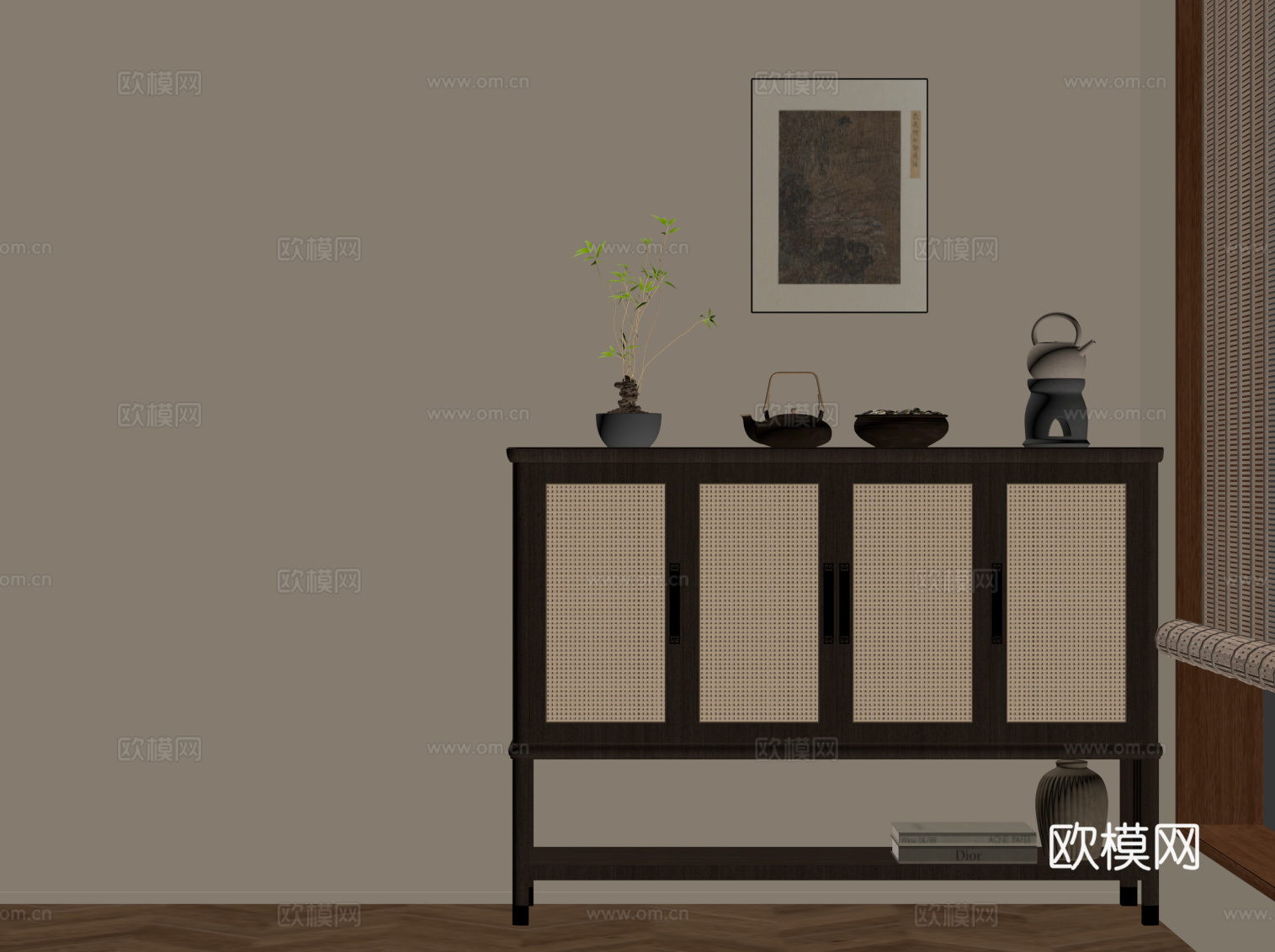 新中式玄关柜 边柜 置物柜su模型