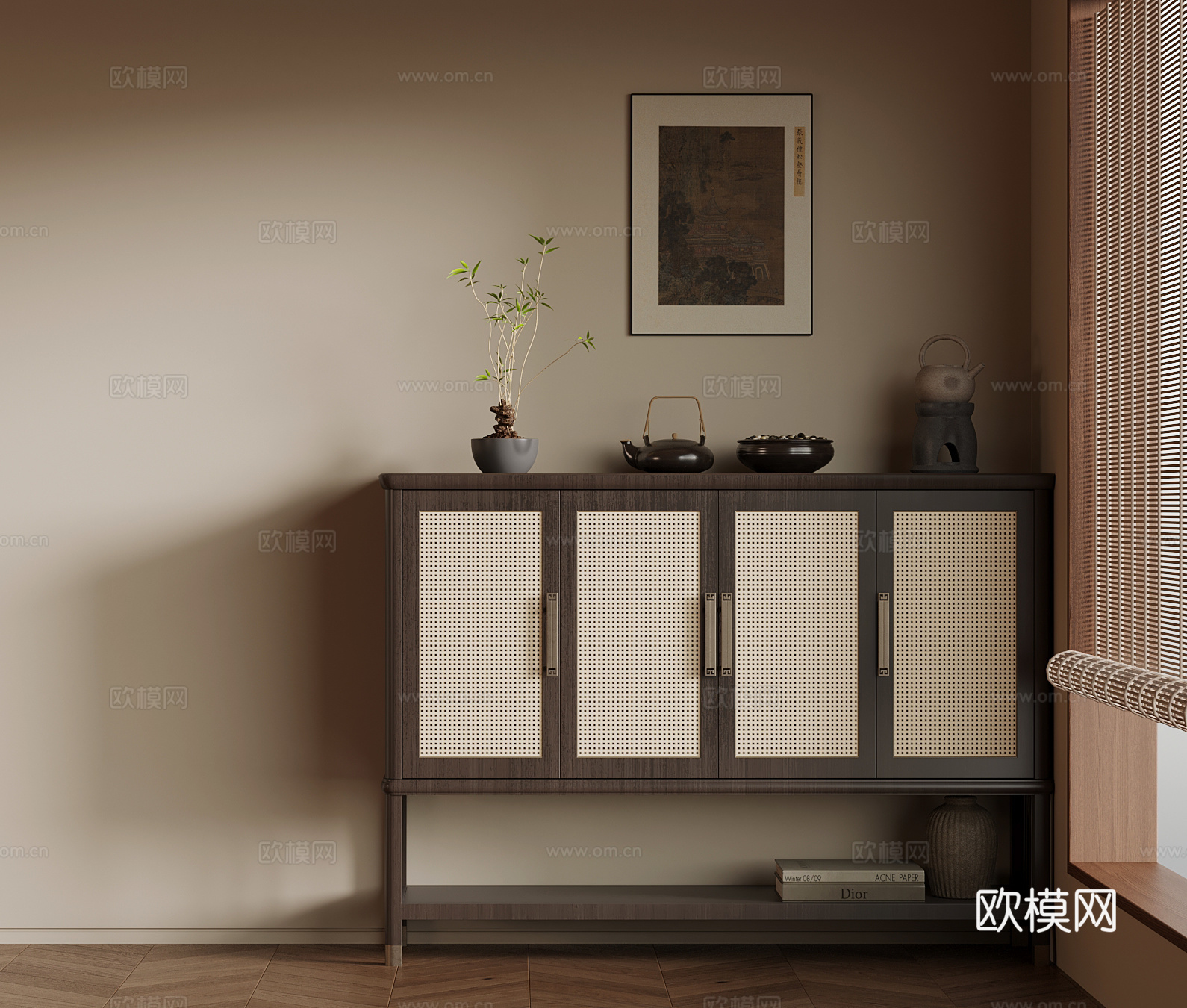 新中式玄关柜 边柜 置物柜su模型