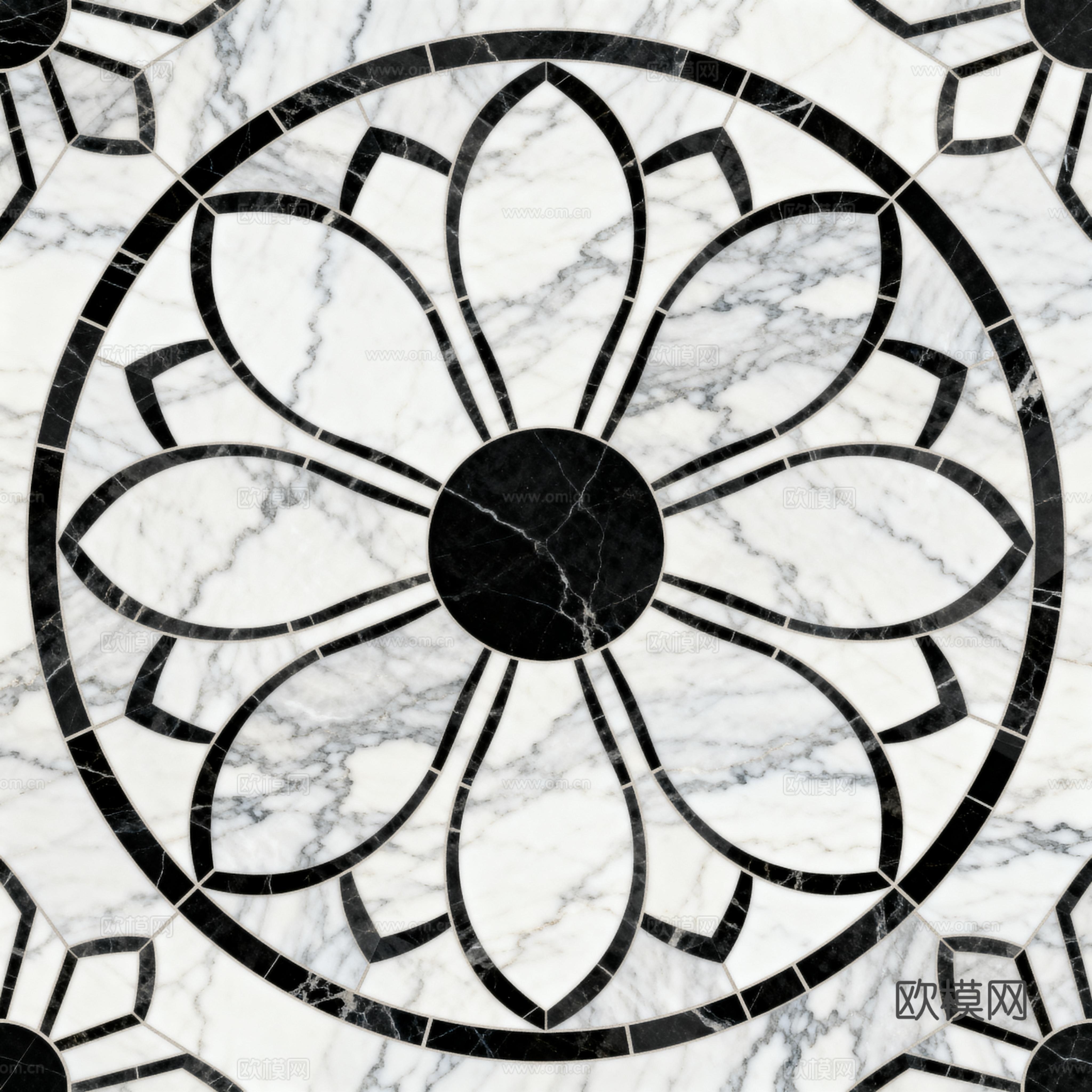 轻奢黑白拼花大理石 黑白石材圆形拼花 玄关圆形拼花