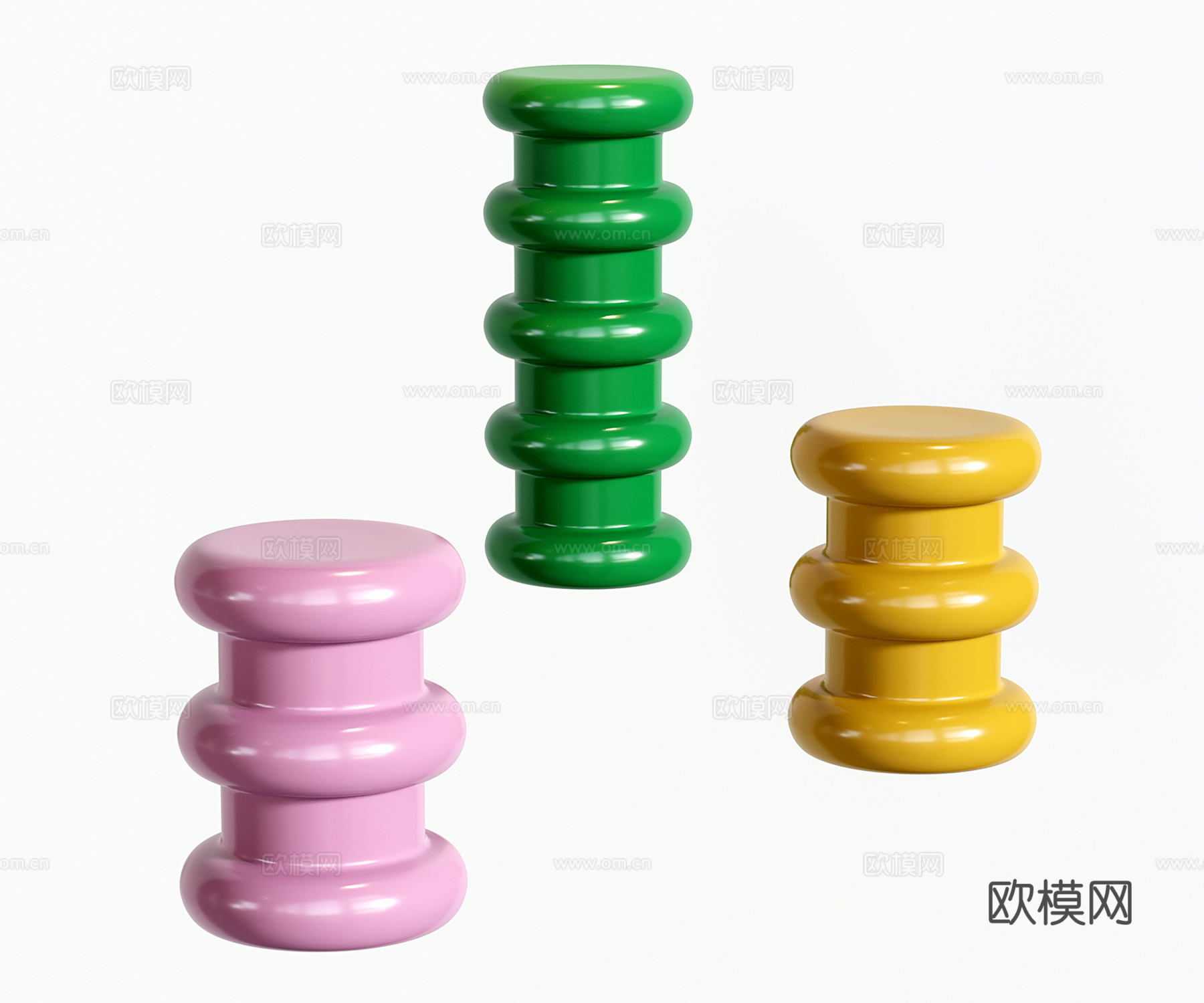 现代包豪斯边几 圆形小凳子 糖葫芦凳 小矮凳su模型