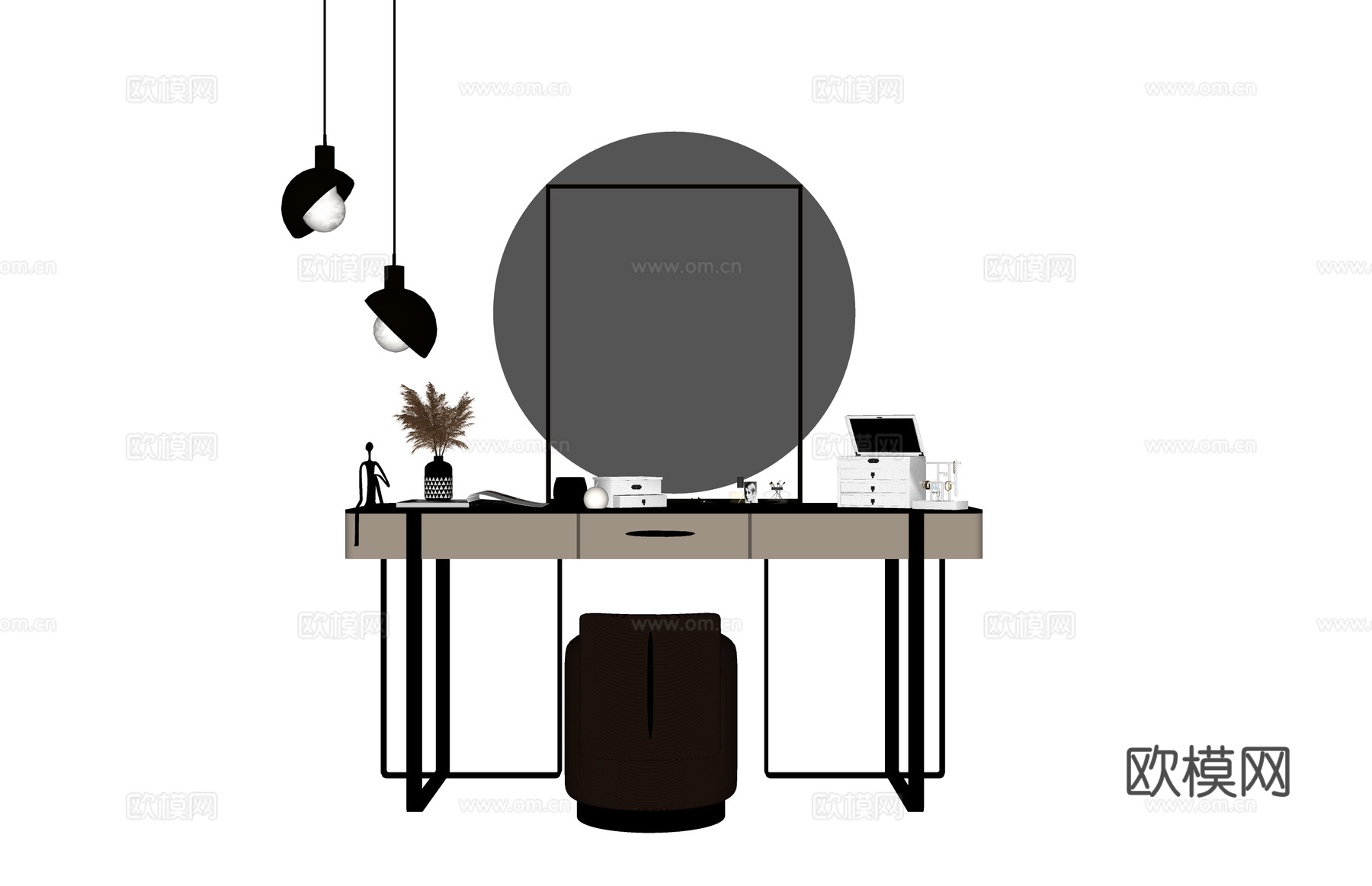 卧室 晾衣架 吹风机 衣服 化妆 桌子 镜子 梳妆镜 衣柜su模型