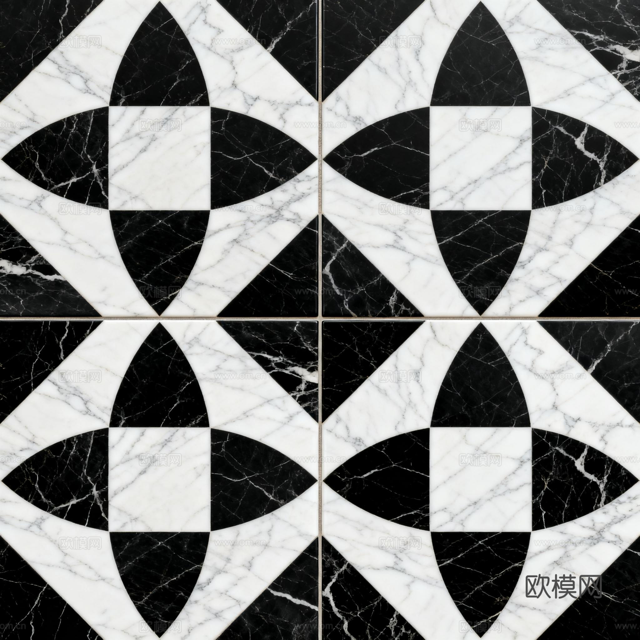 花砖 黑白石材拼花 花卉几何图案水刀石材拼花地砖 石材马赛克