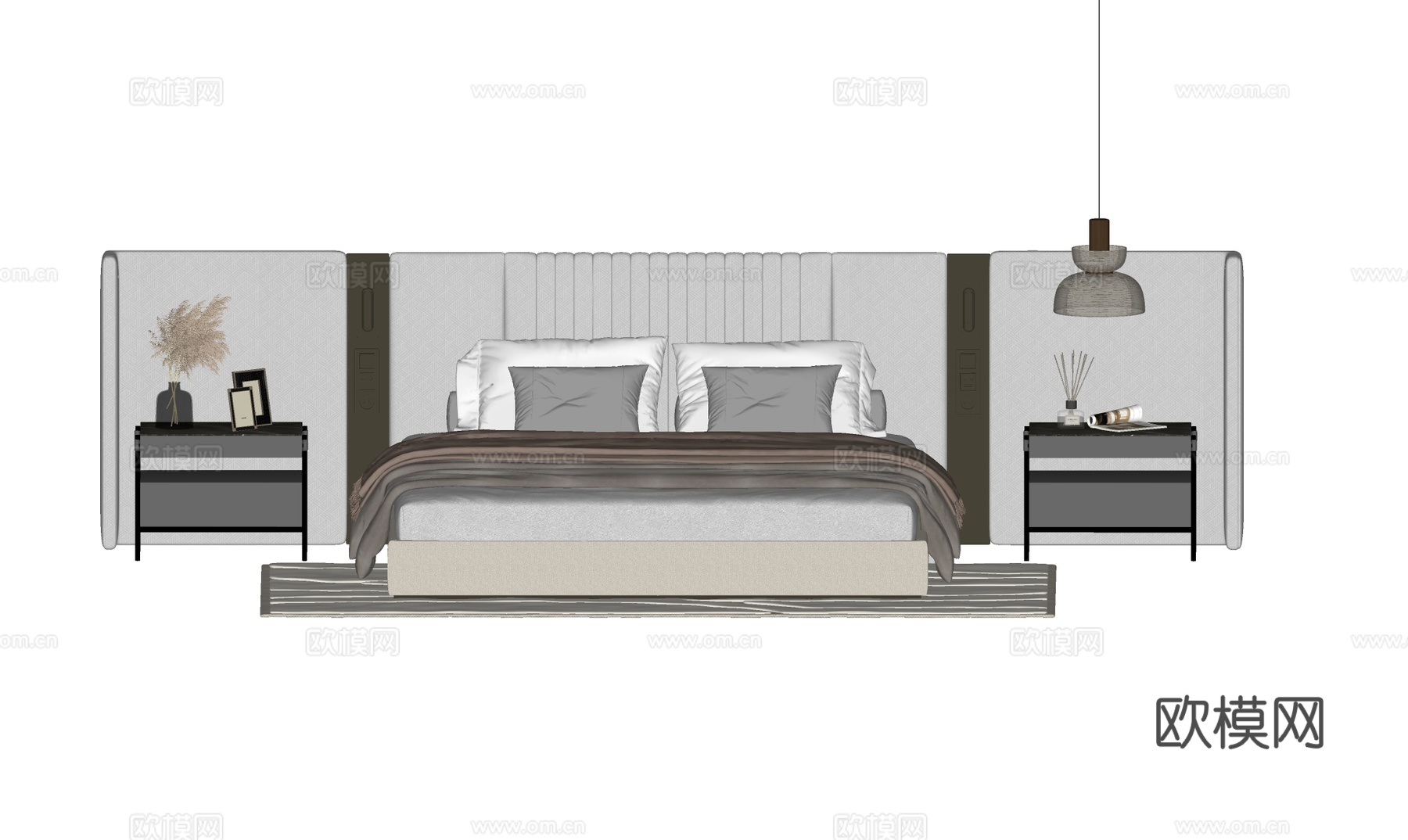现代意式双人床su模型