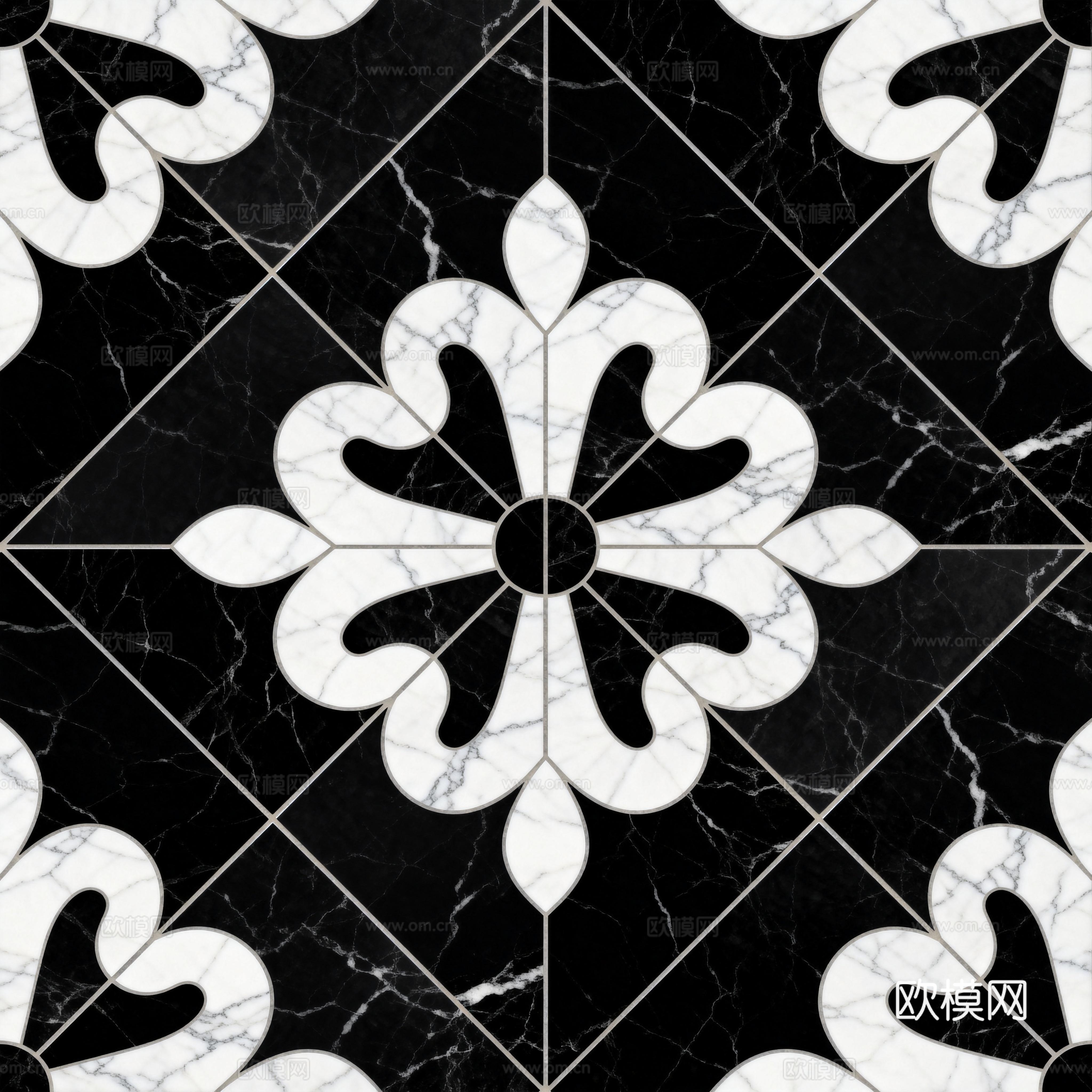 花砖 黑白石材拼花 花卉几何图案水刀石材拼花地砖 石材马赛克下载