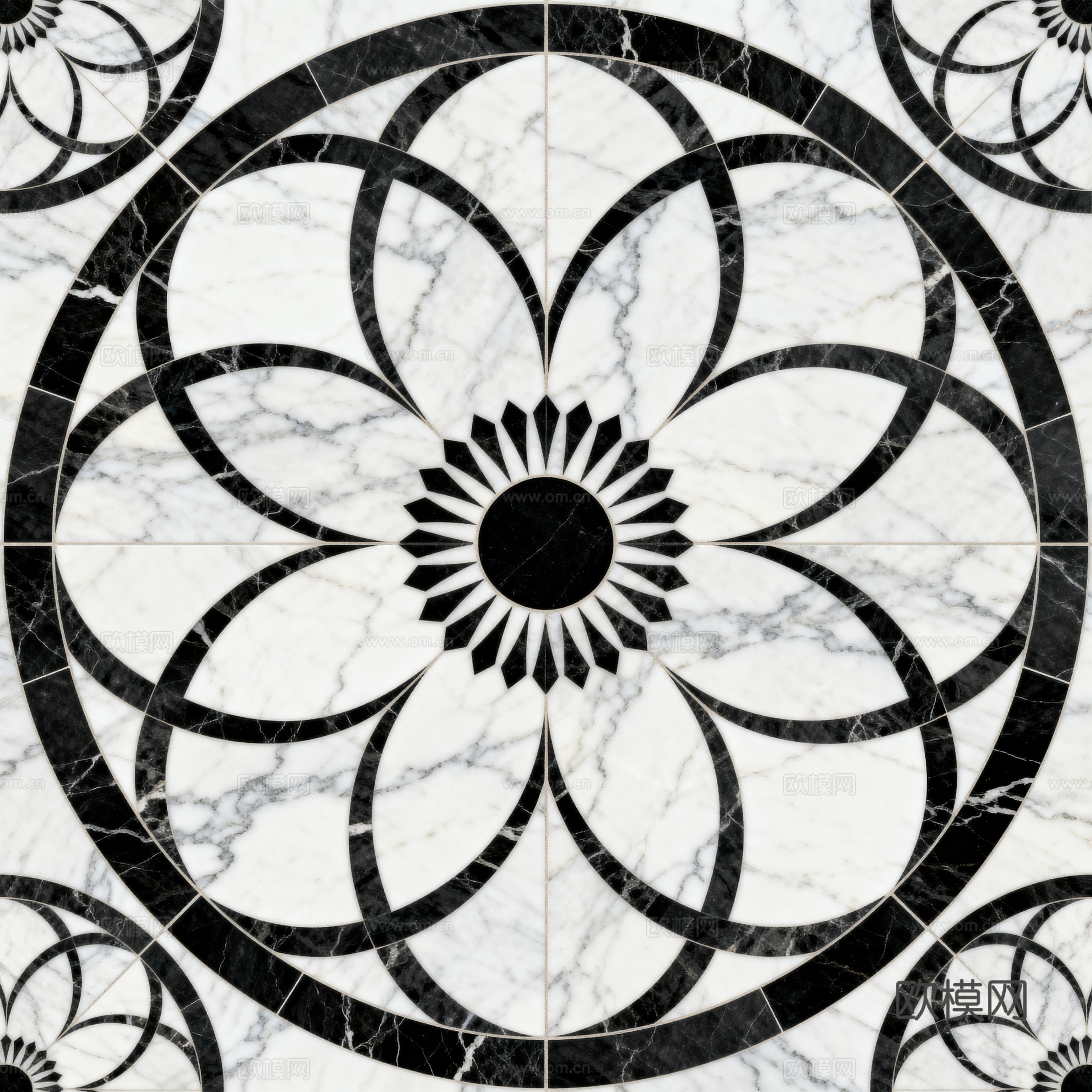轻奢黑白拼花大理石 黑白石材圆形拼花 玄关圆形拼花