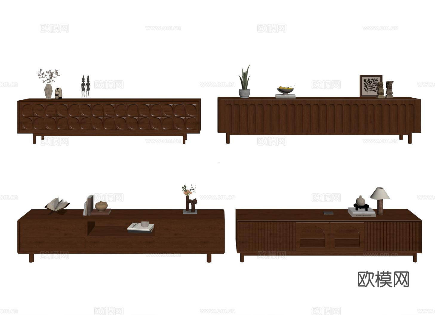 中古复古电视柜 落地实木电视柜su模型
