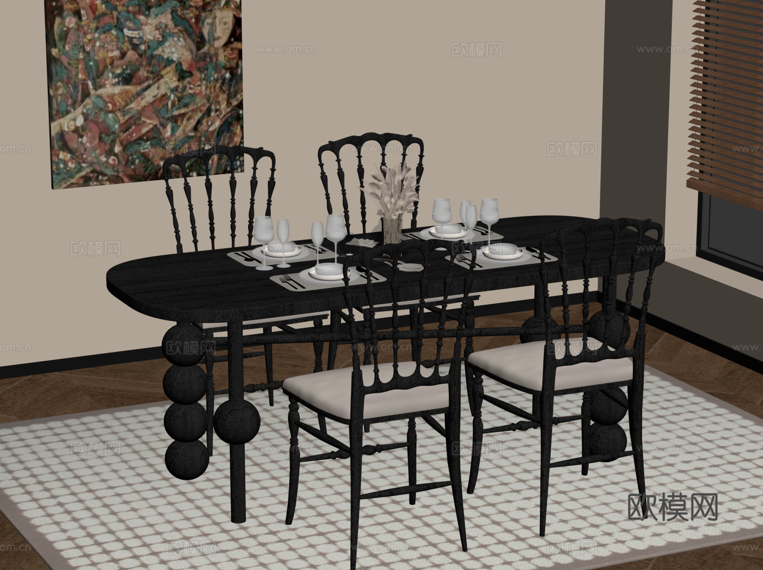 法式复古风餐桌椅su模型