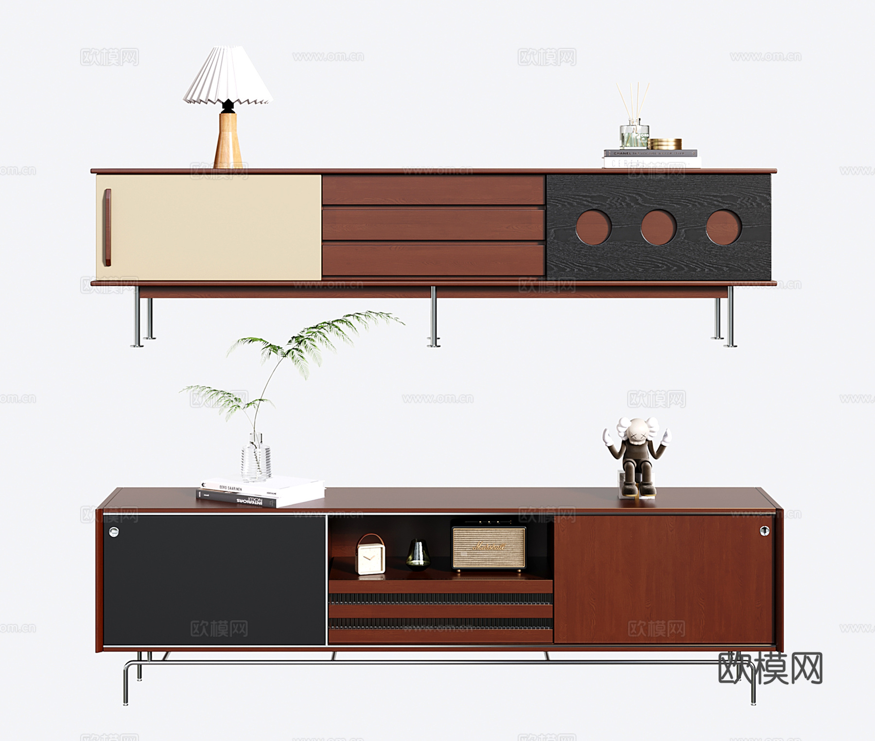 复古电视柜 中古电视柜su模型