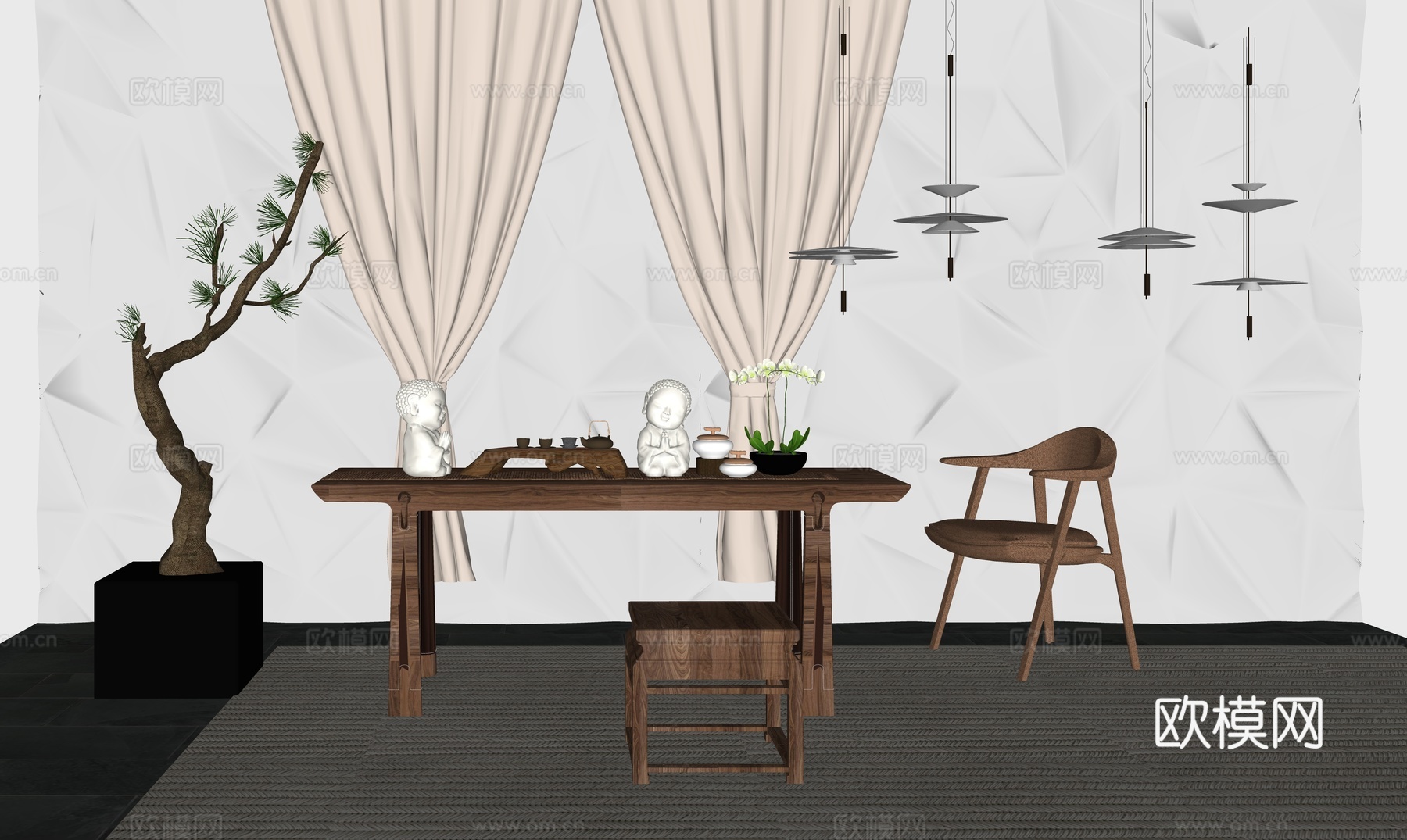 新中式茶室su模型