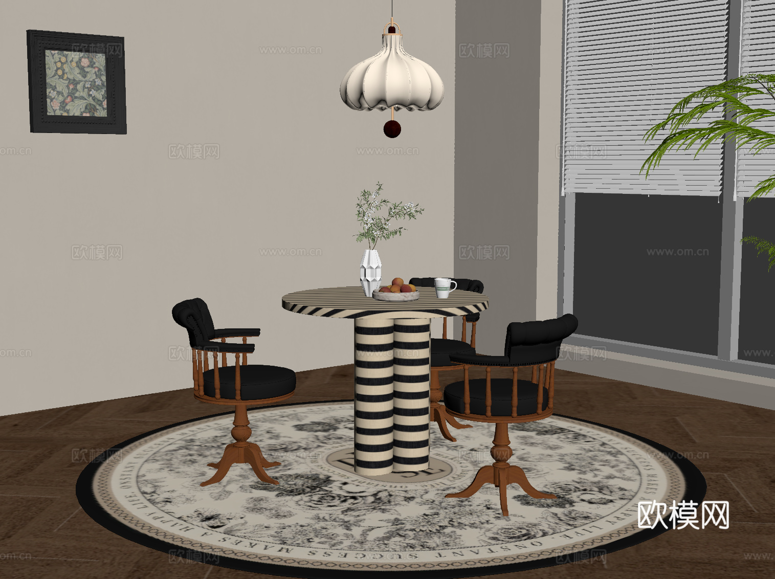 法式复古风休闲桌椅su模型