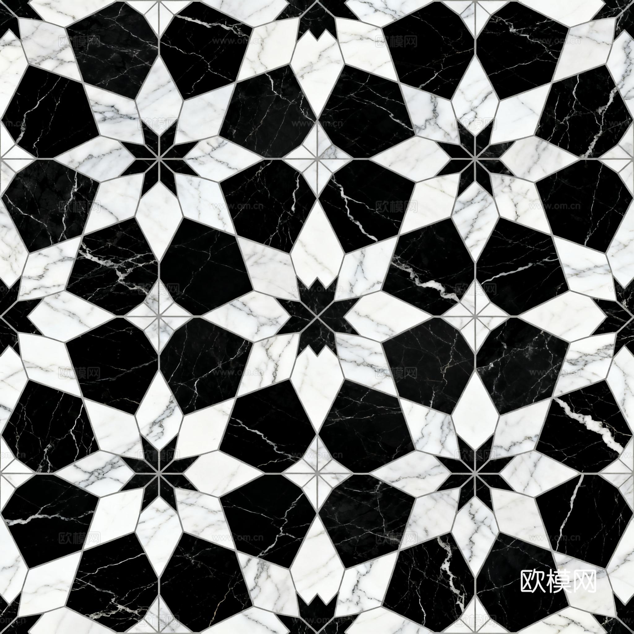 花砖 黑白石材拼花 花卉几何图案水刀石材拼花地砖 石材马赛克下载