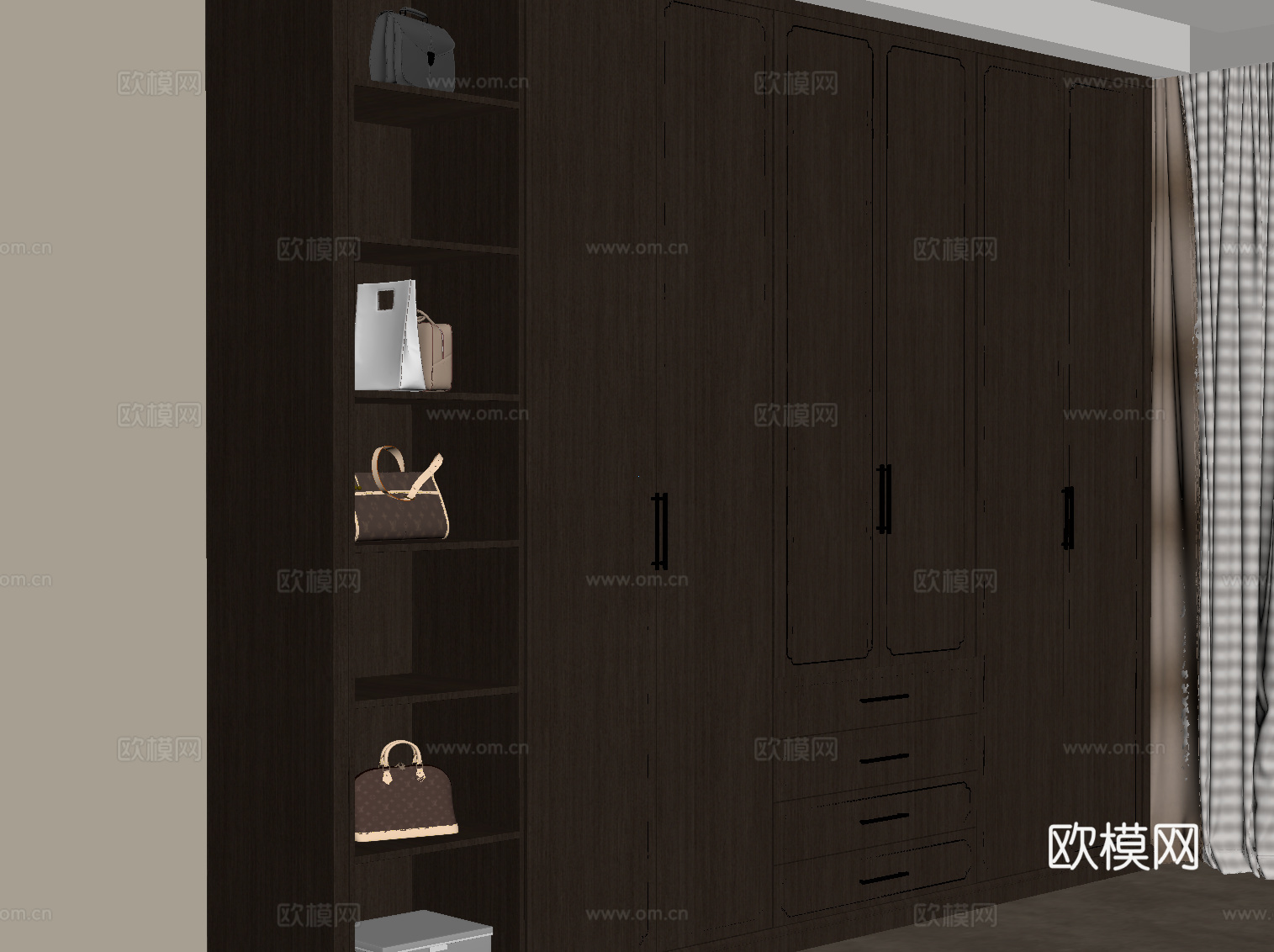 新中式衣柜 成品衣柜su模型