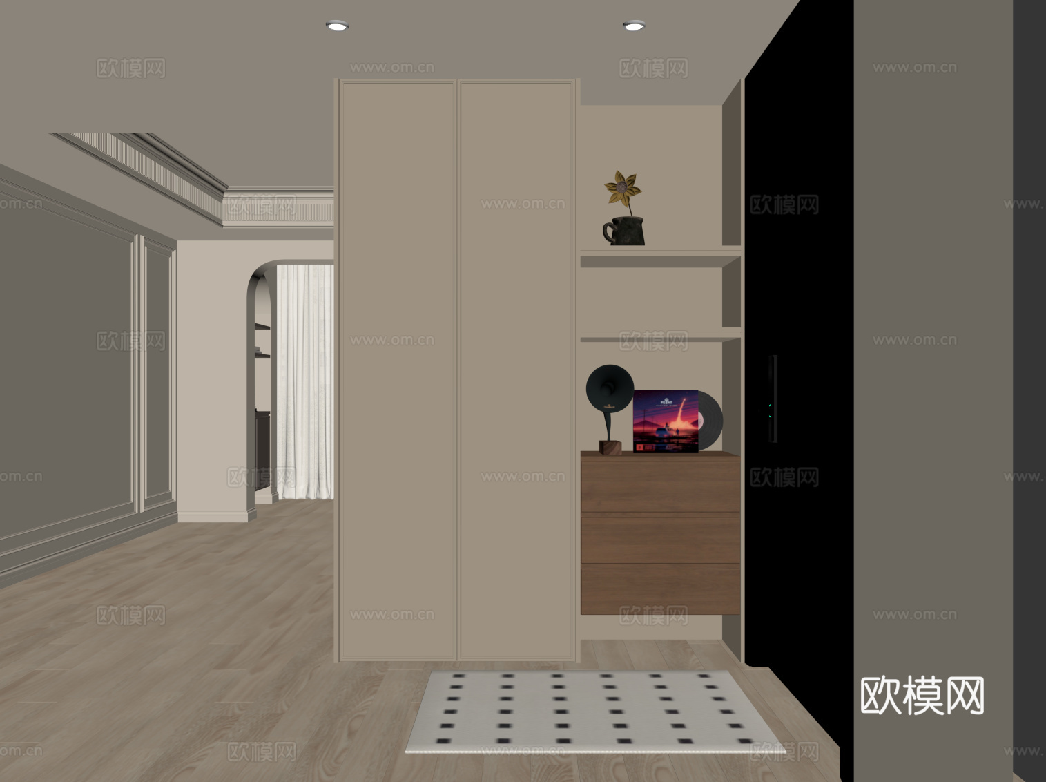 中古风鞋柜 入户鞋柜su模型