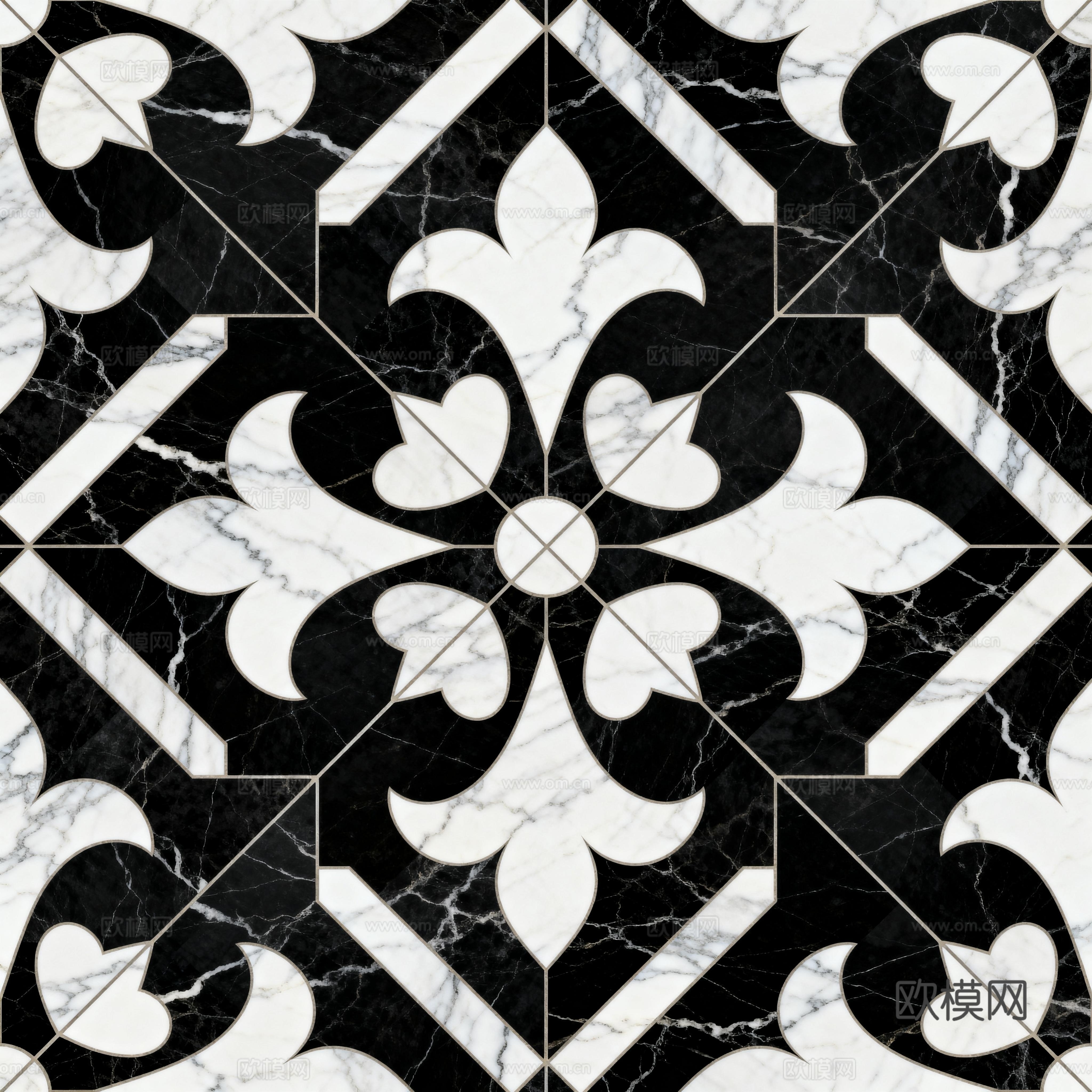 花砖 黑白石材拼花 花卉几何图案水刀石材拼花地砖 石材马赛克下载