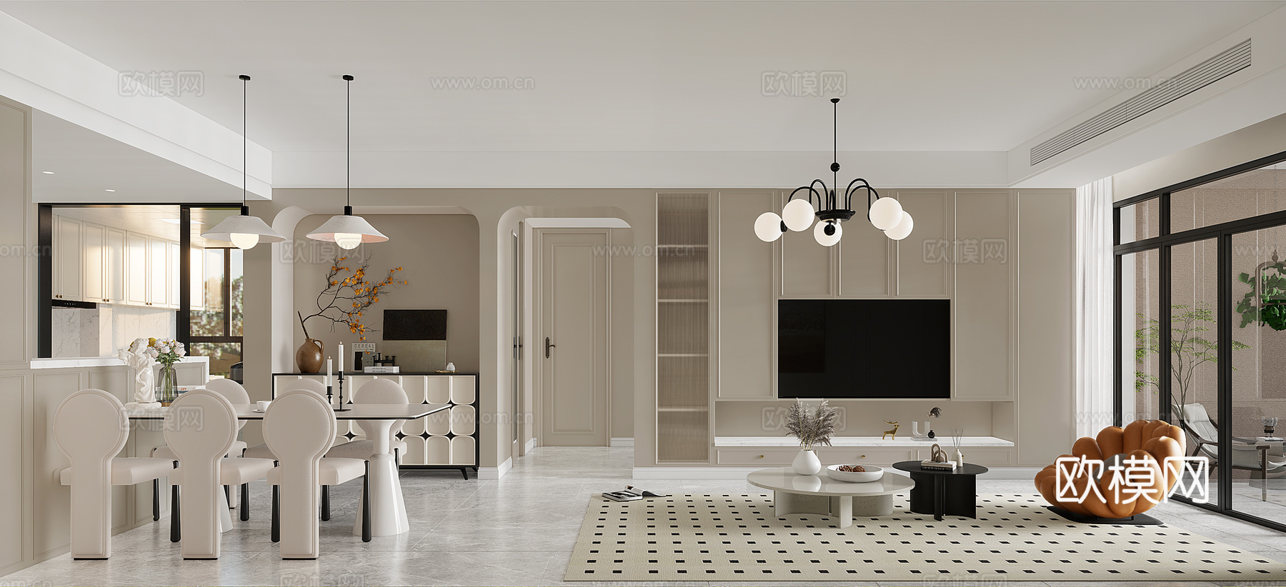 法式奶油风大平层 样板间 最新全套施工图 效果图合集cad施工图