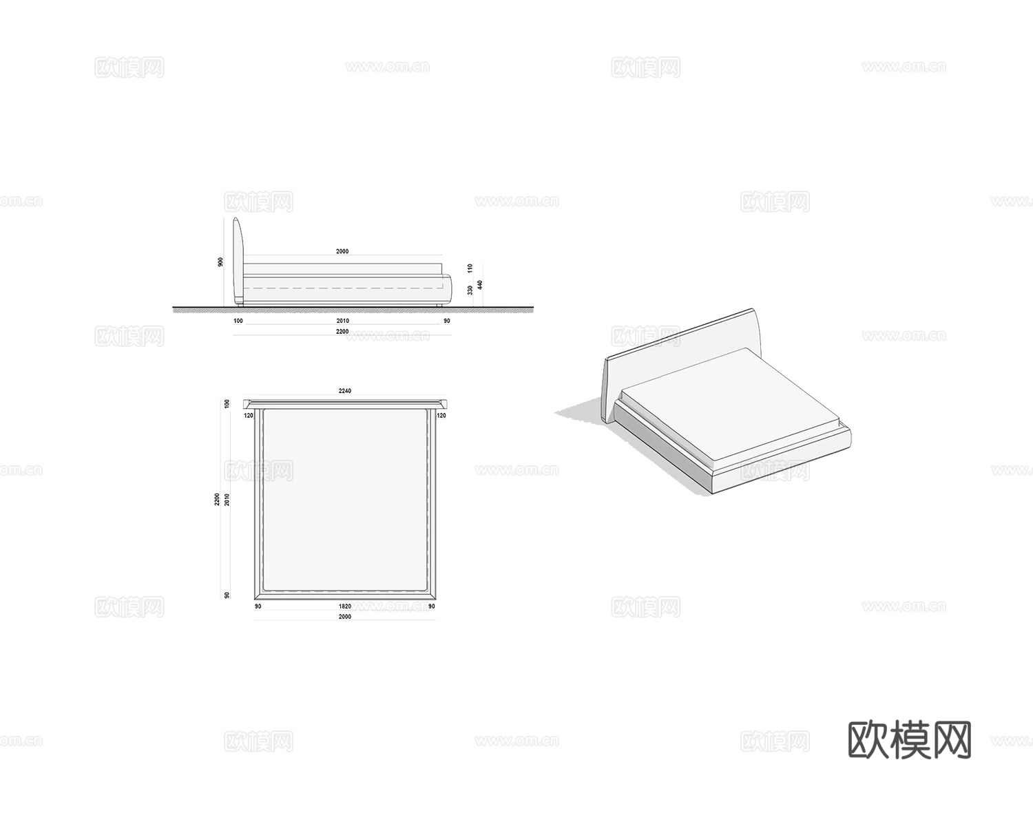 Boca Room 双人床3d模型下载（渲染图2）