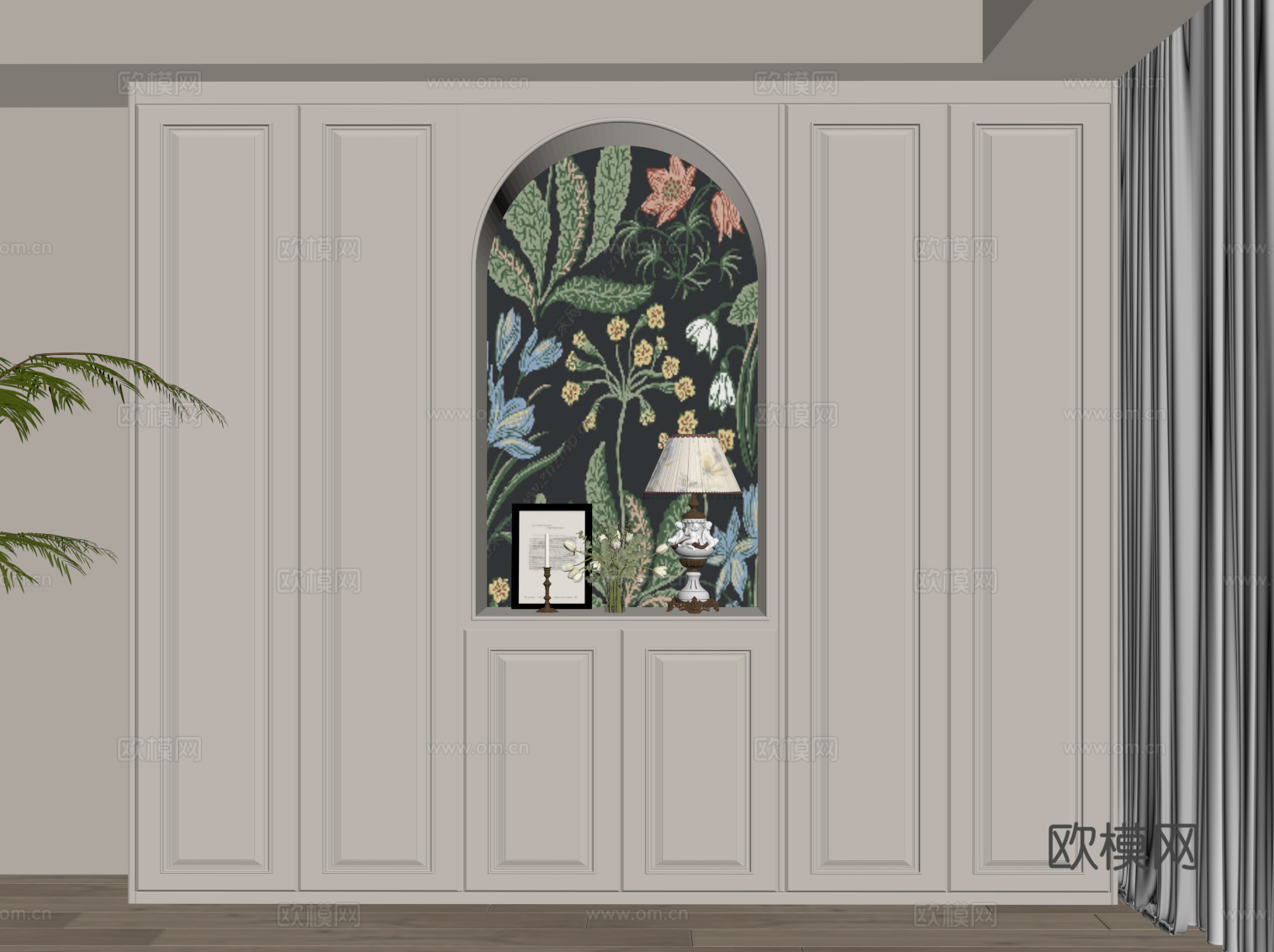 法式奶油风书柜su模型