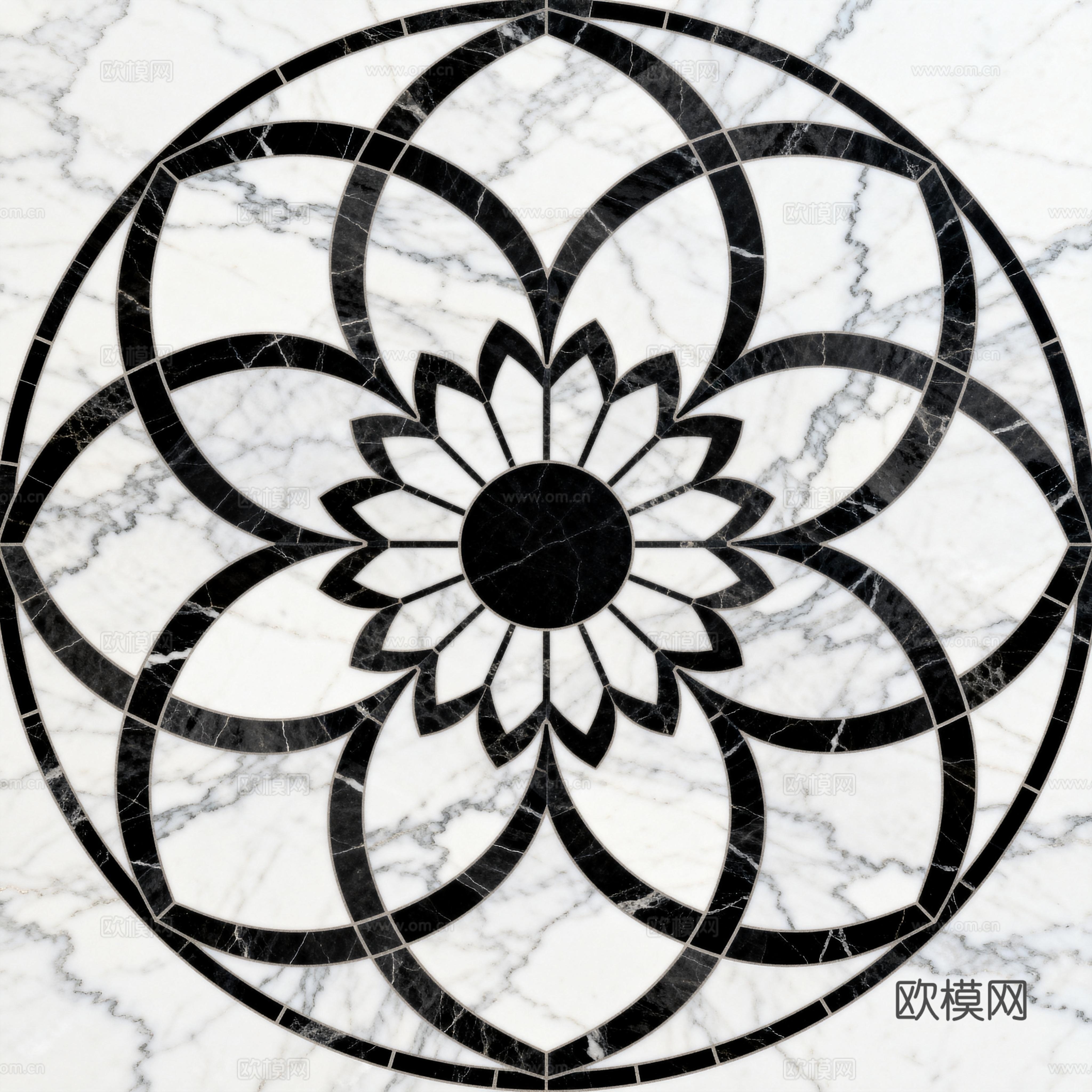 轻奢黑白拼花大理石 黑白石材圆形拼花 玄关圆形拼花